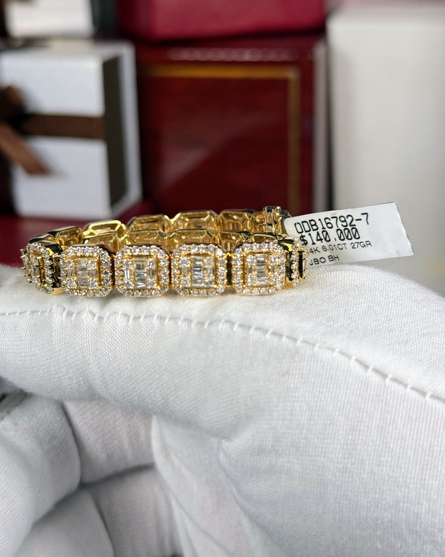 Square Halos 14k Yellow Gold Diamond Bracelet