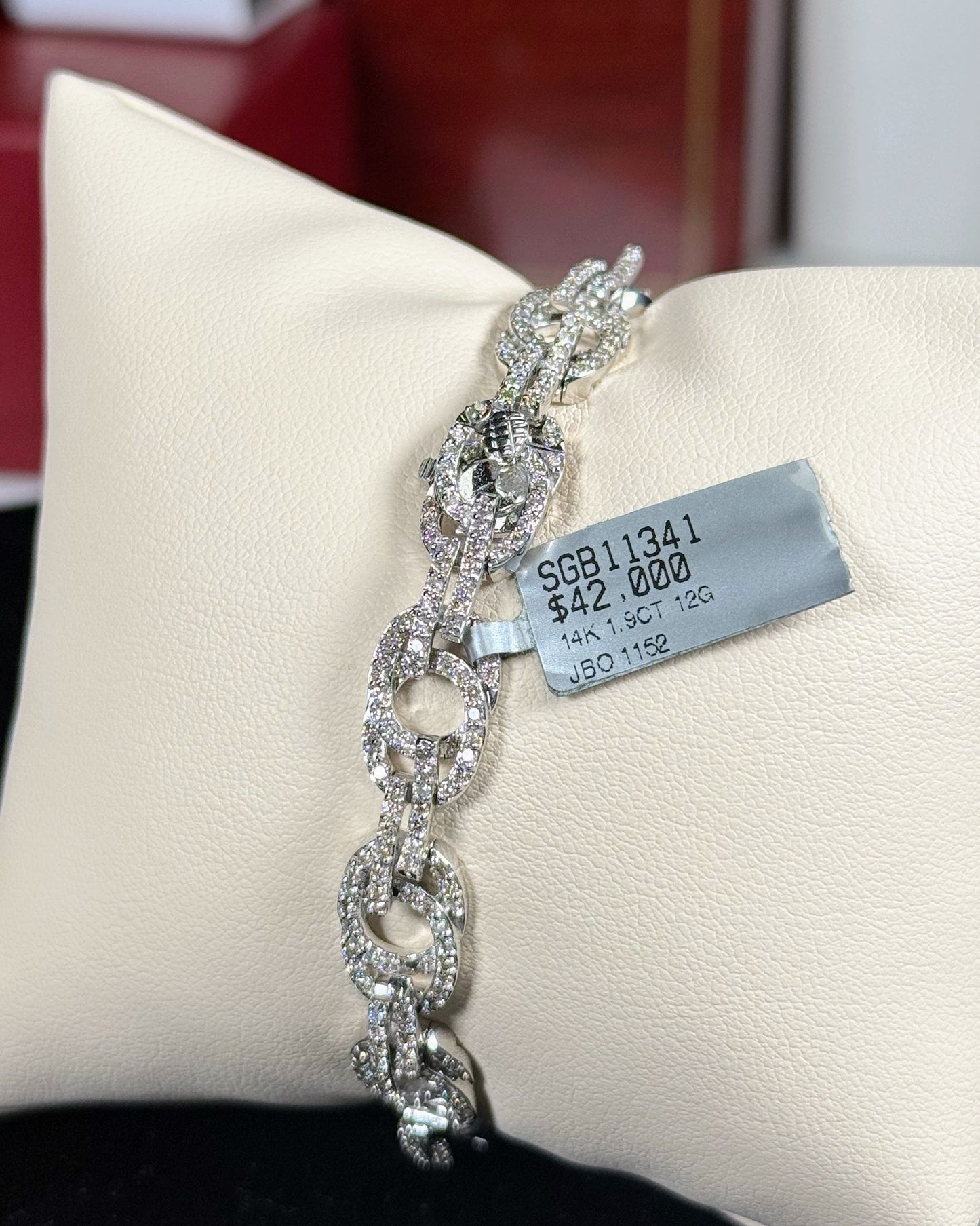 Double Linked Rings 14k White Gold Diamond Bracelet