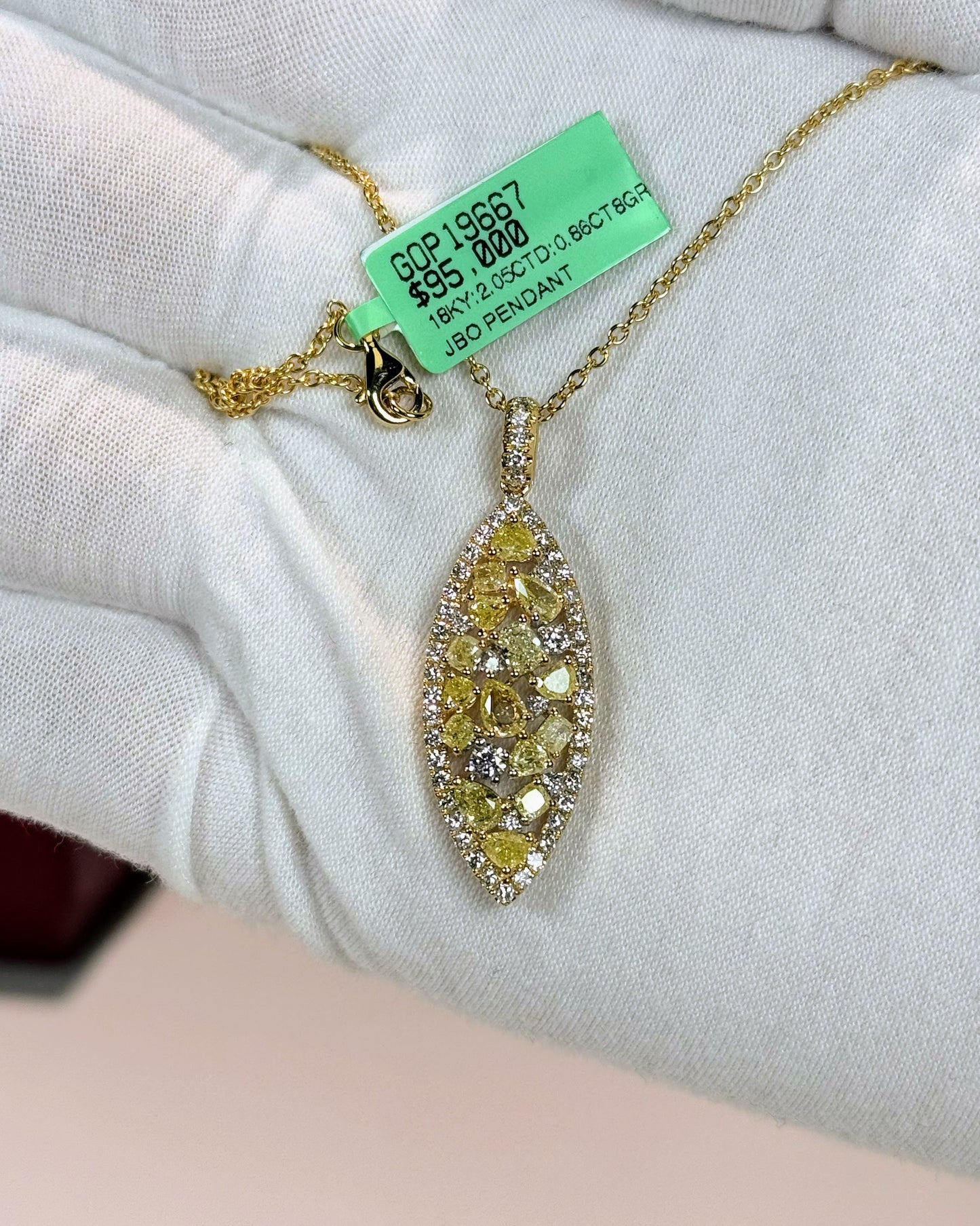 Marquise Design Yellow Diamond 14k Yellow Gold Pendant Necklace