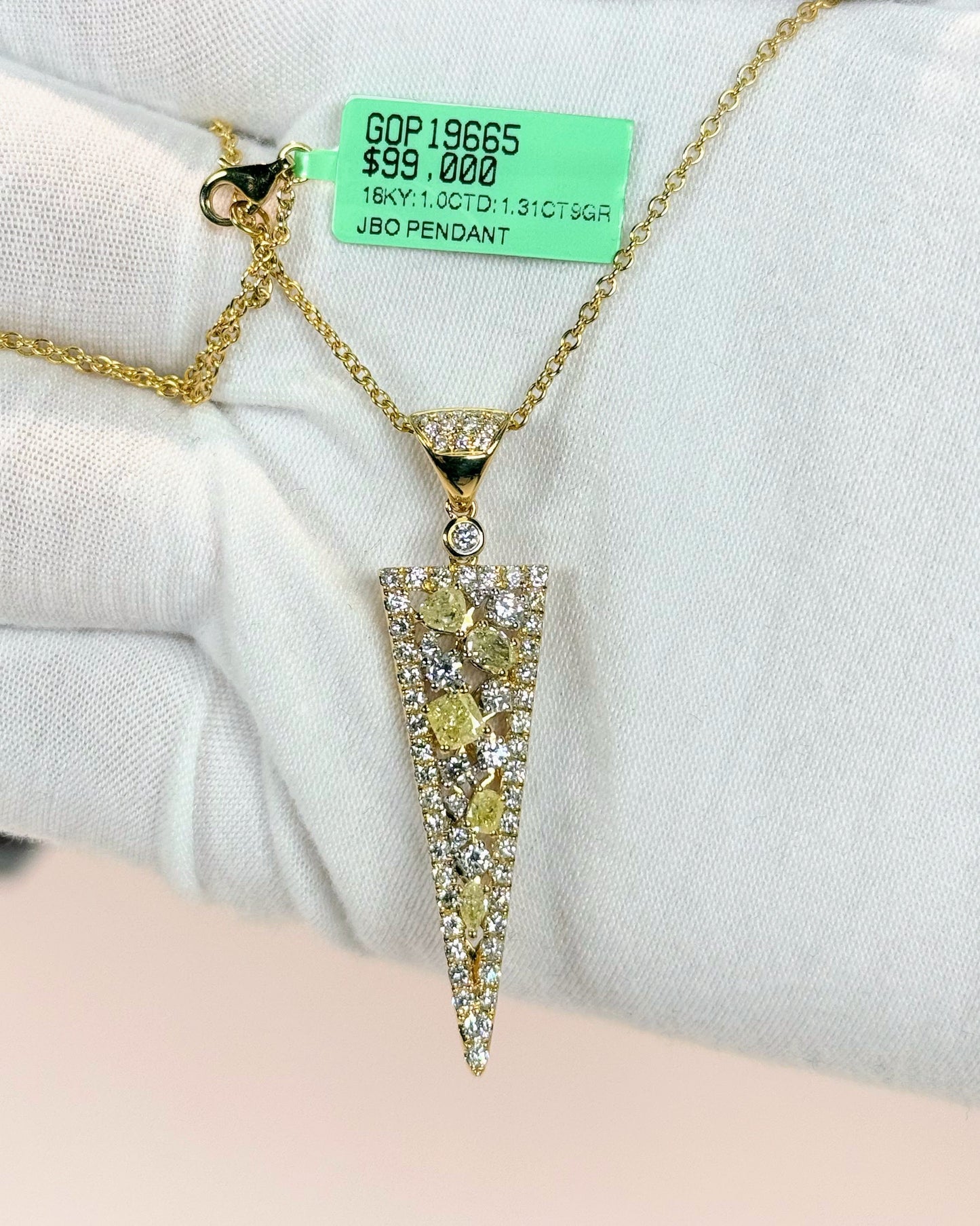 Triangle Design Yellow Diamond 14k Yellow Gold Pendant Necklace