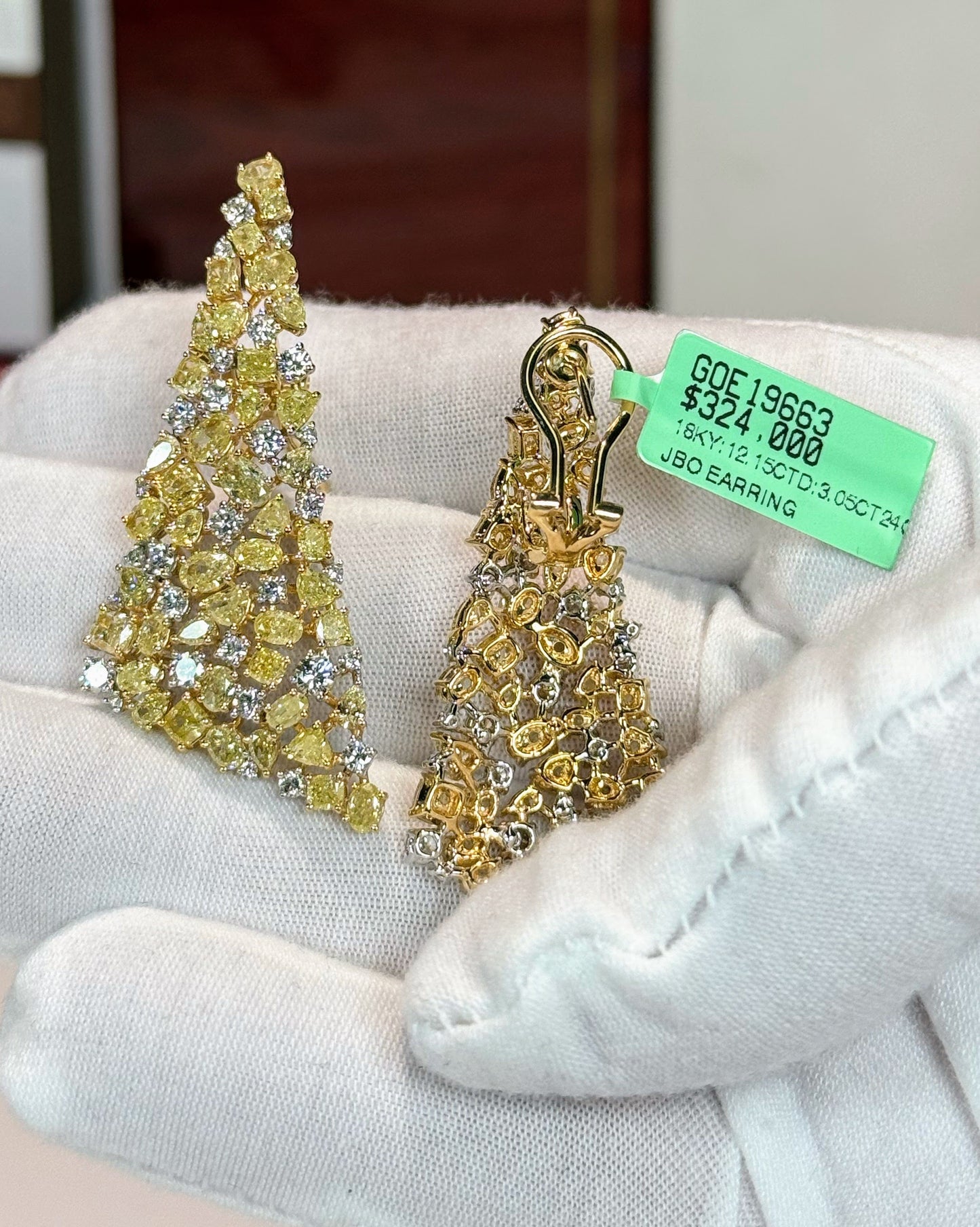 Triangle Design Yellow Diamond 14k Yellow Gold Earrings