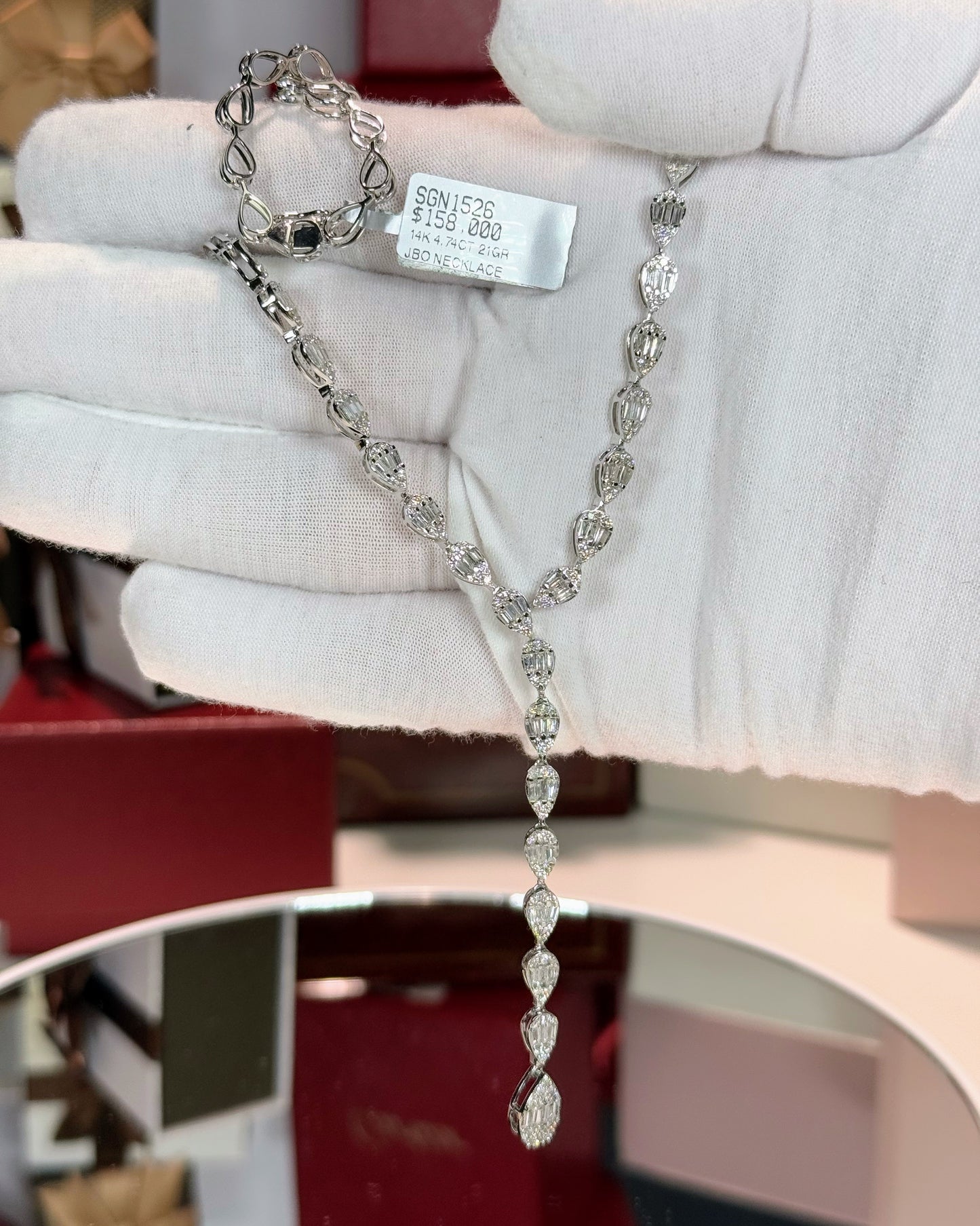 14k White Gold Diamond Pear Lariat Necklace
