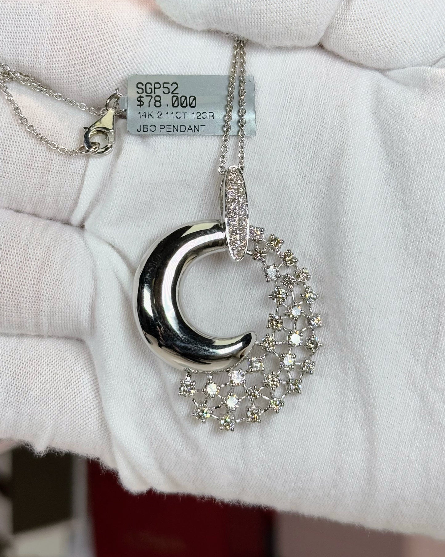 Sleeping Peacock Diamond Pendant 14k White Gold Necklace