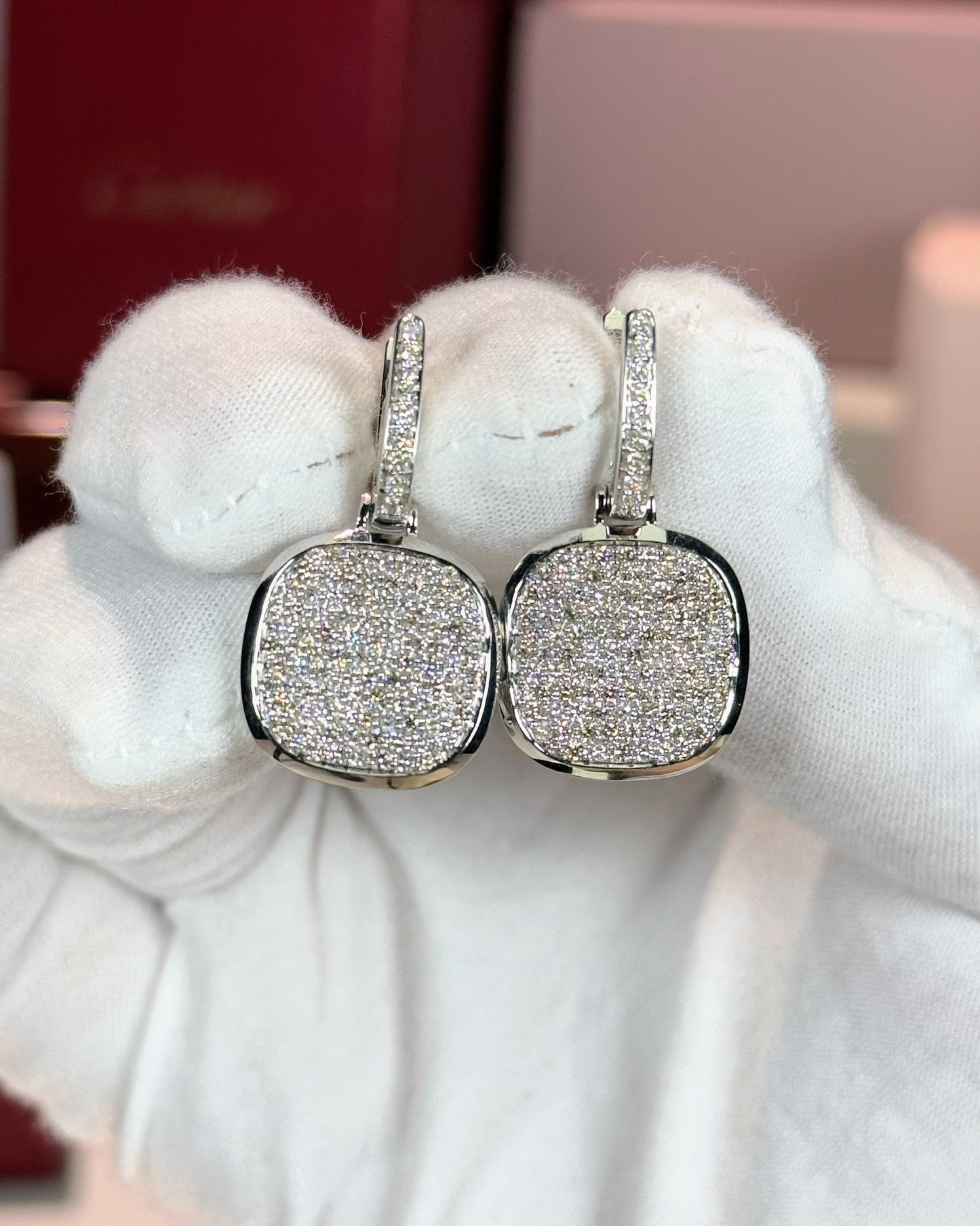 Handheld Mirror Design 14k White Gold Earrings