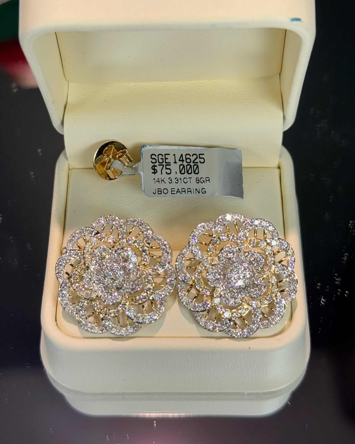 14k Yellow Gold Diamond Flower Earrings