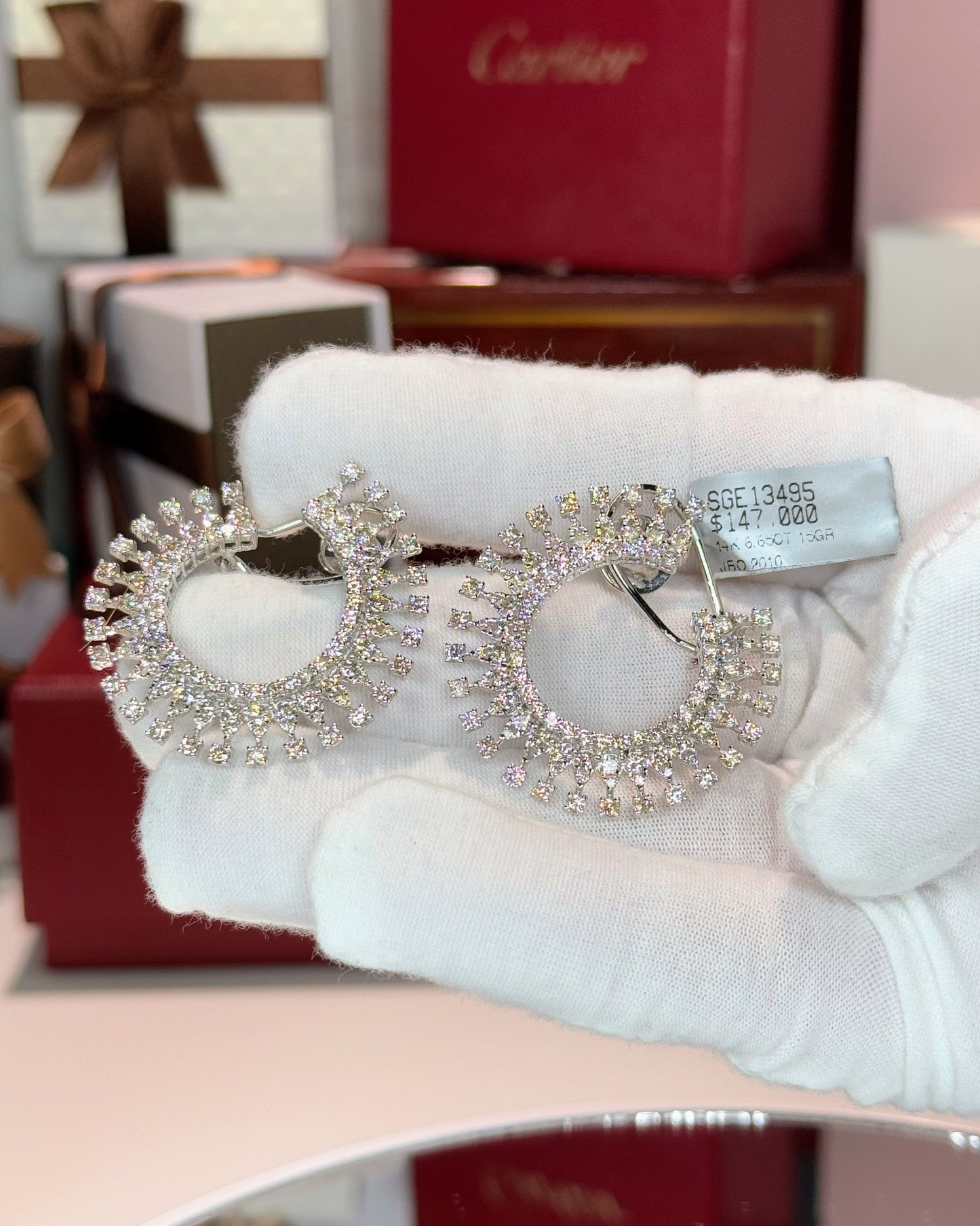 Open Circle Diamond 14k White Gold Earrings