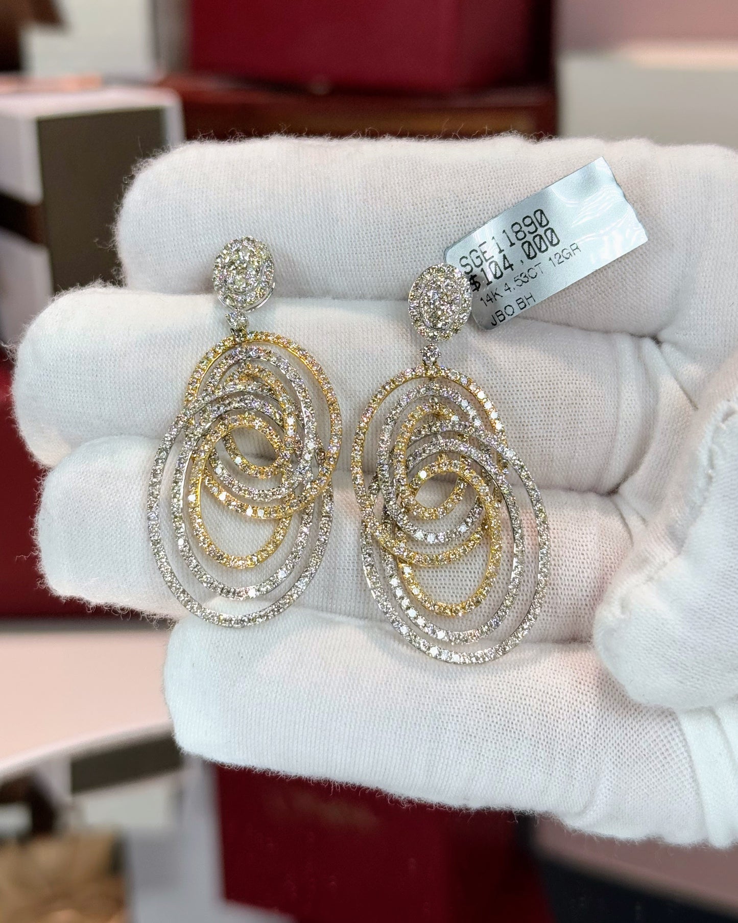 Dangling Diamond Rings Design 14k White Gold Earrings