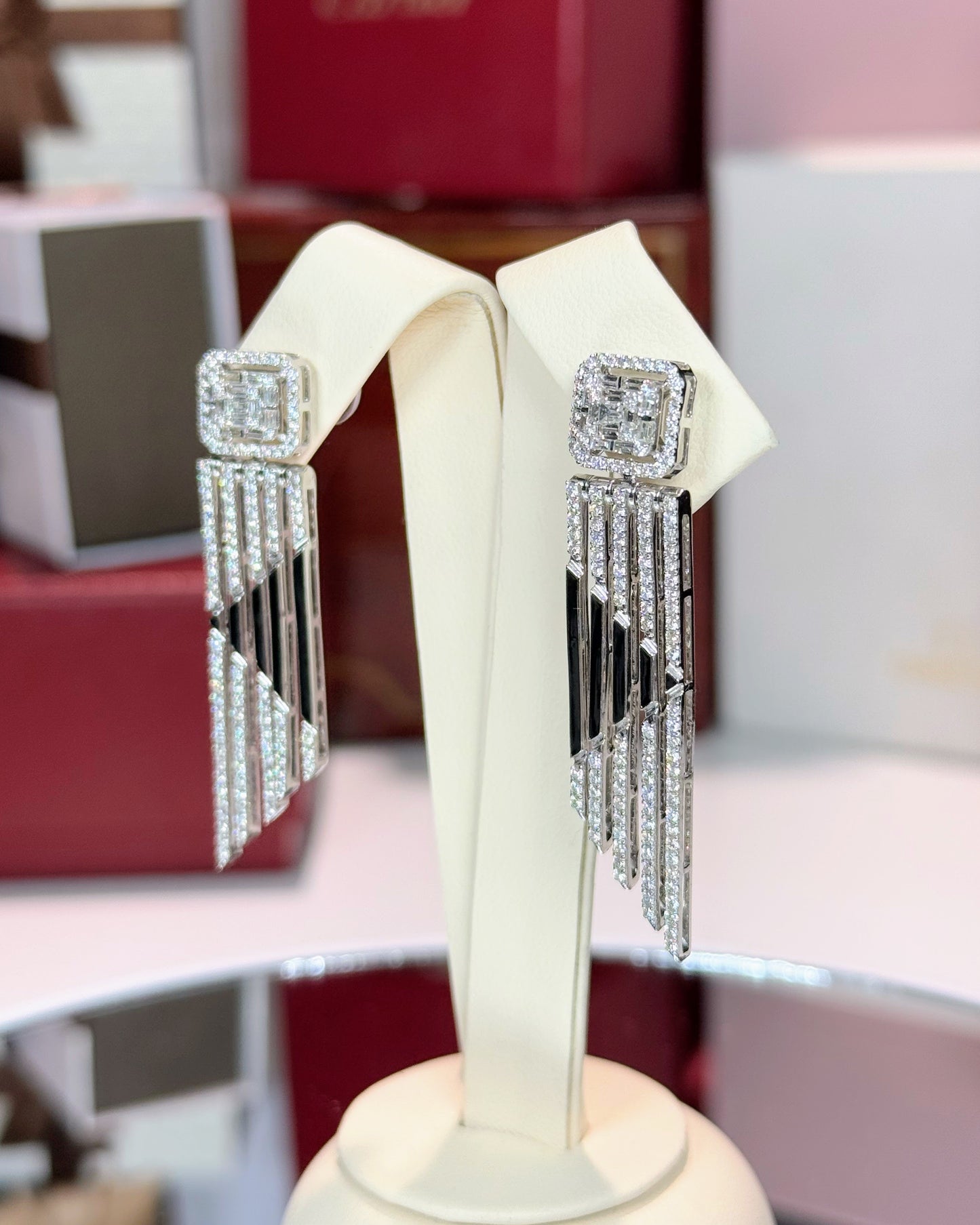 Curtain Design 14k White Gold Diamond Earrings