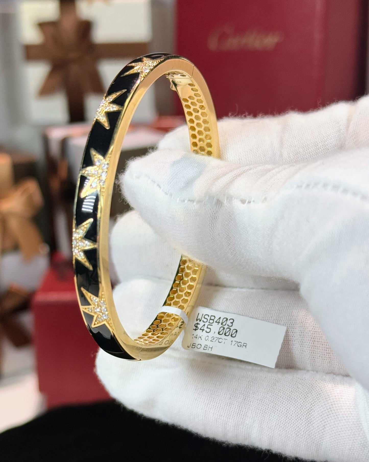 14k Yellow Gold Diamond Enamel Bangle