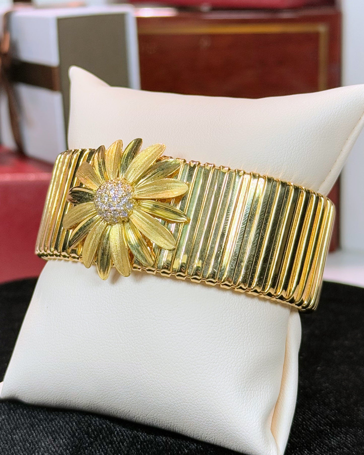 Sunflower Diamond 14k Yellow Gold Bangle