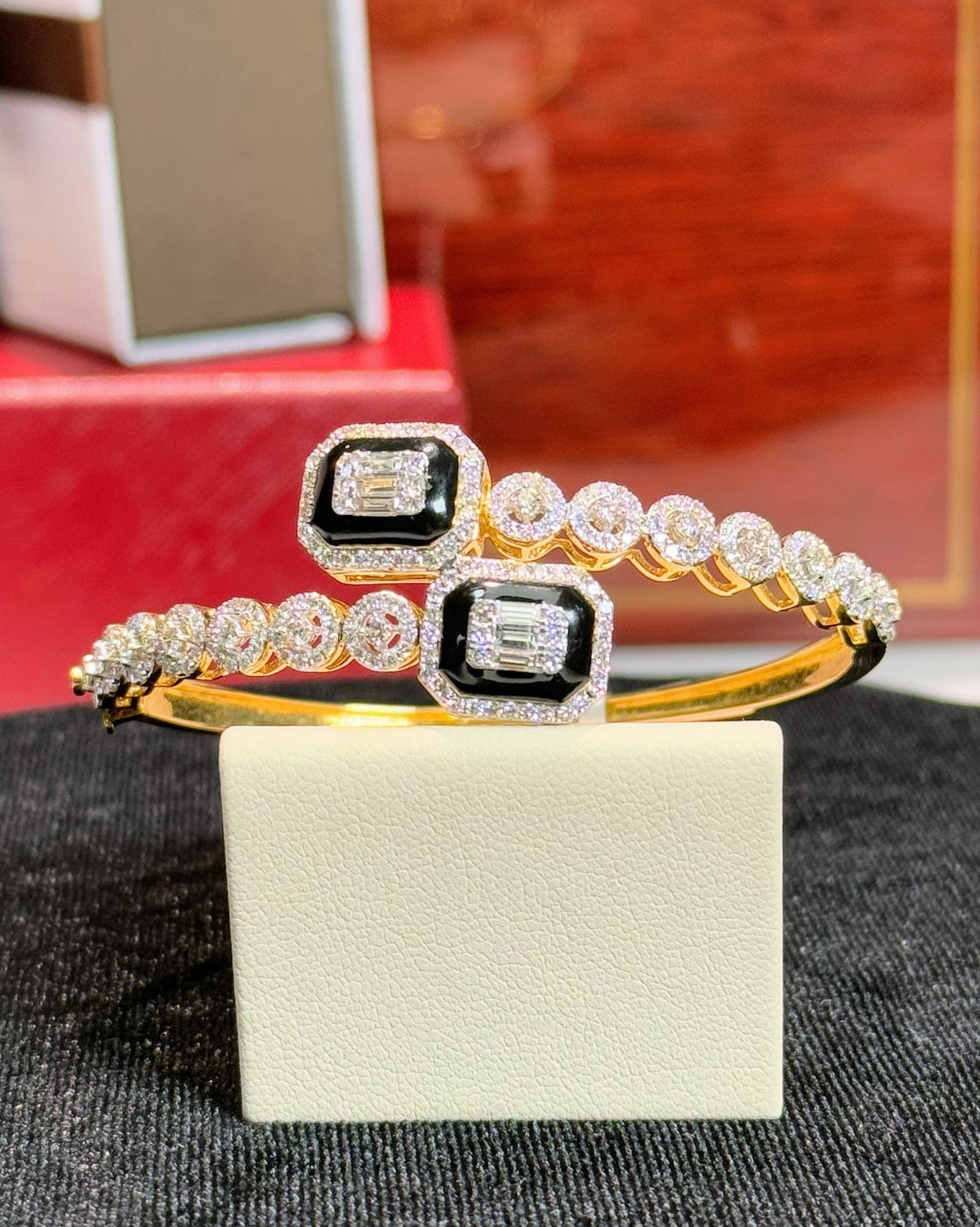 Enamel 14k Yellow Gold Diamond Bracelet