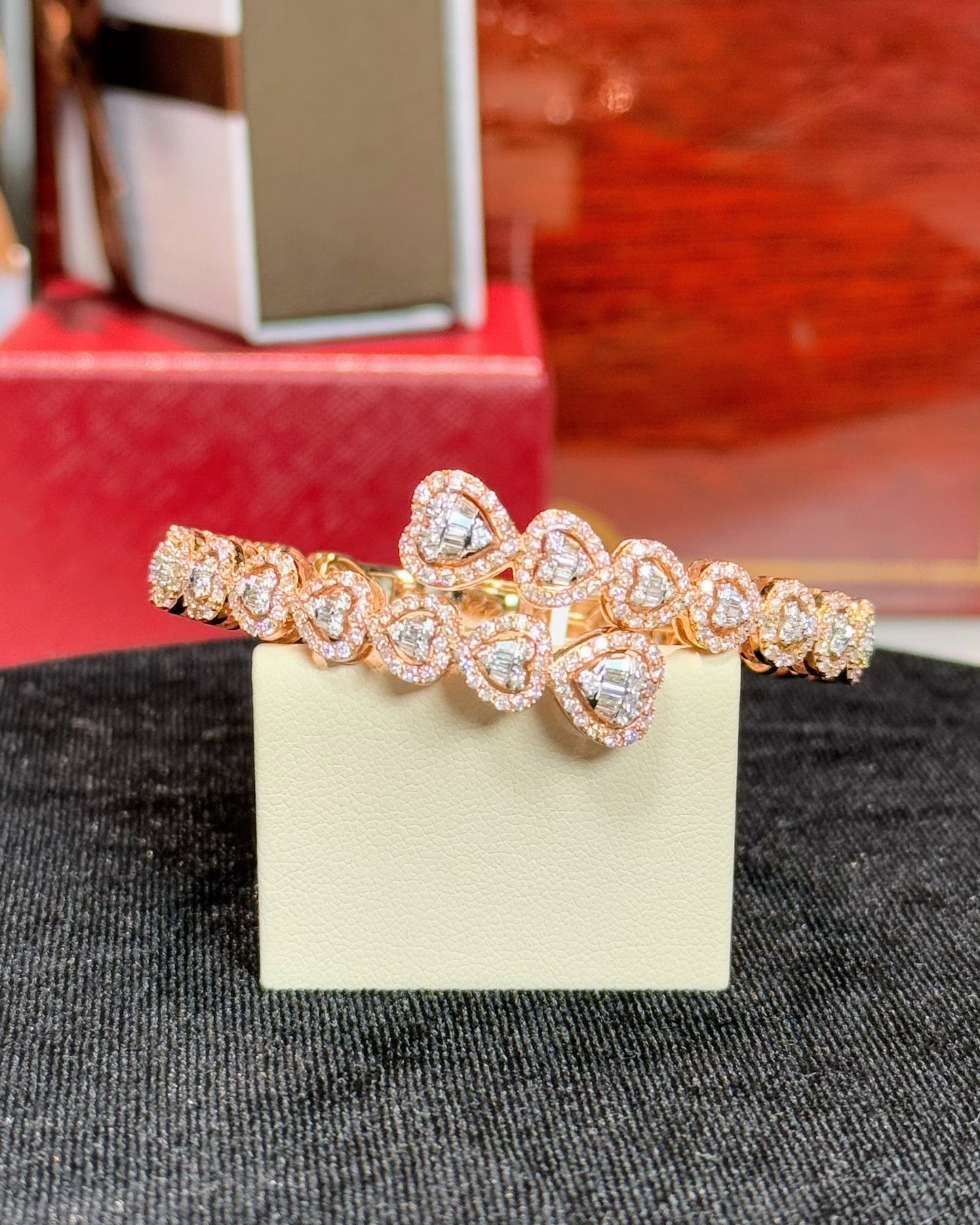 Diamond Hearts 14k Rose Gold Bangle