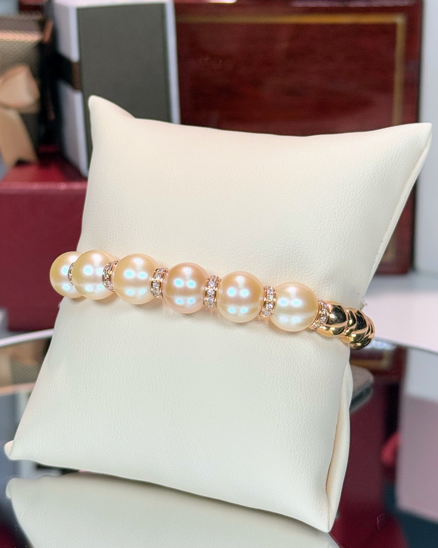 Rosaline Pearl and 14k Rose Gold Diamond Bangle Bracelet