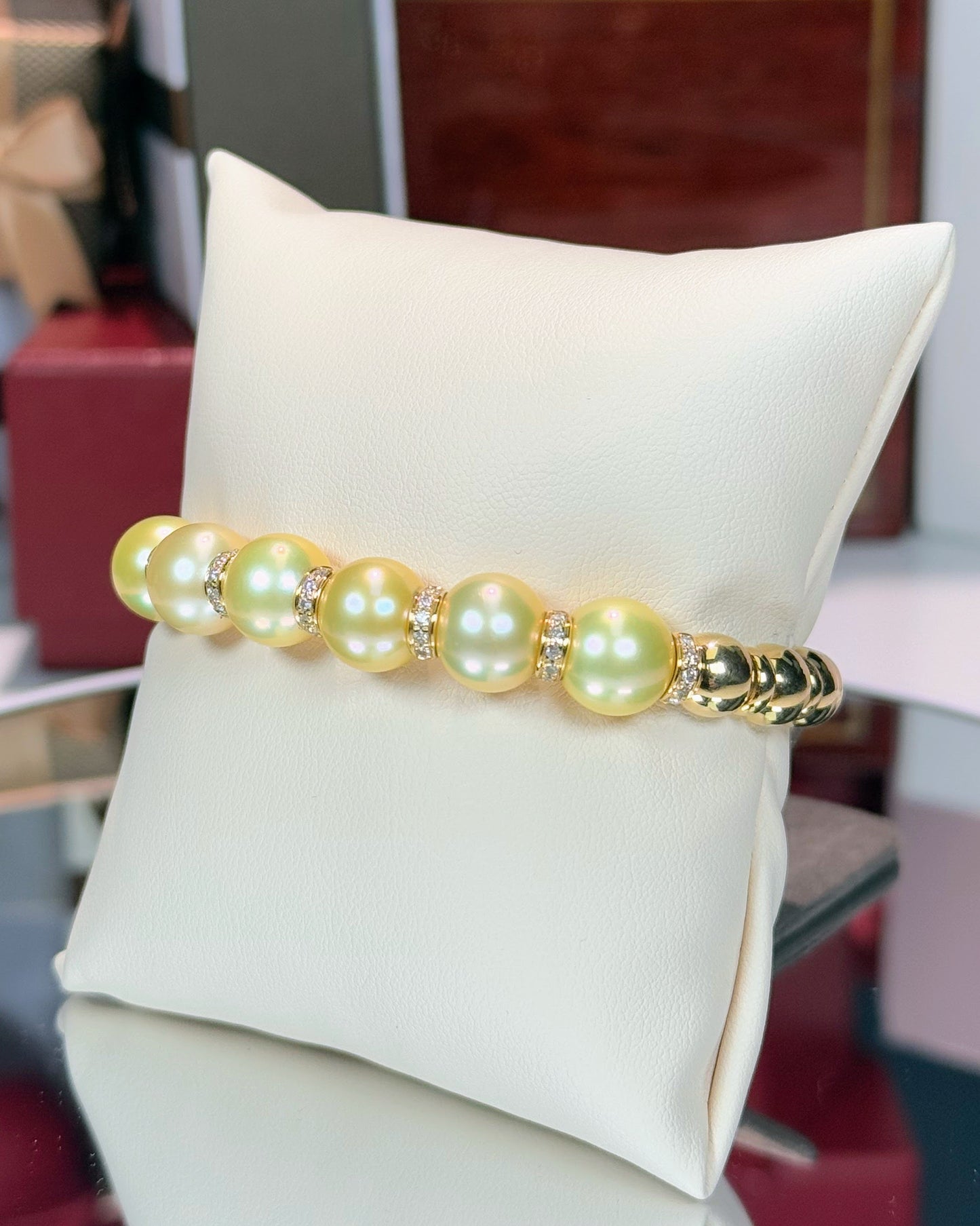 Golden Pearl and 14k Yellow Gold Diamond Bangle Bracelet