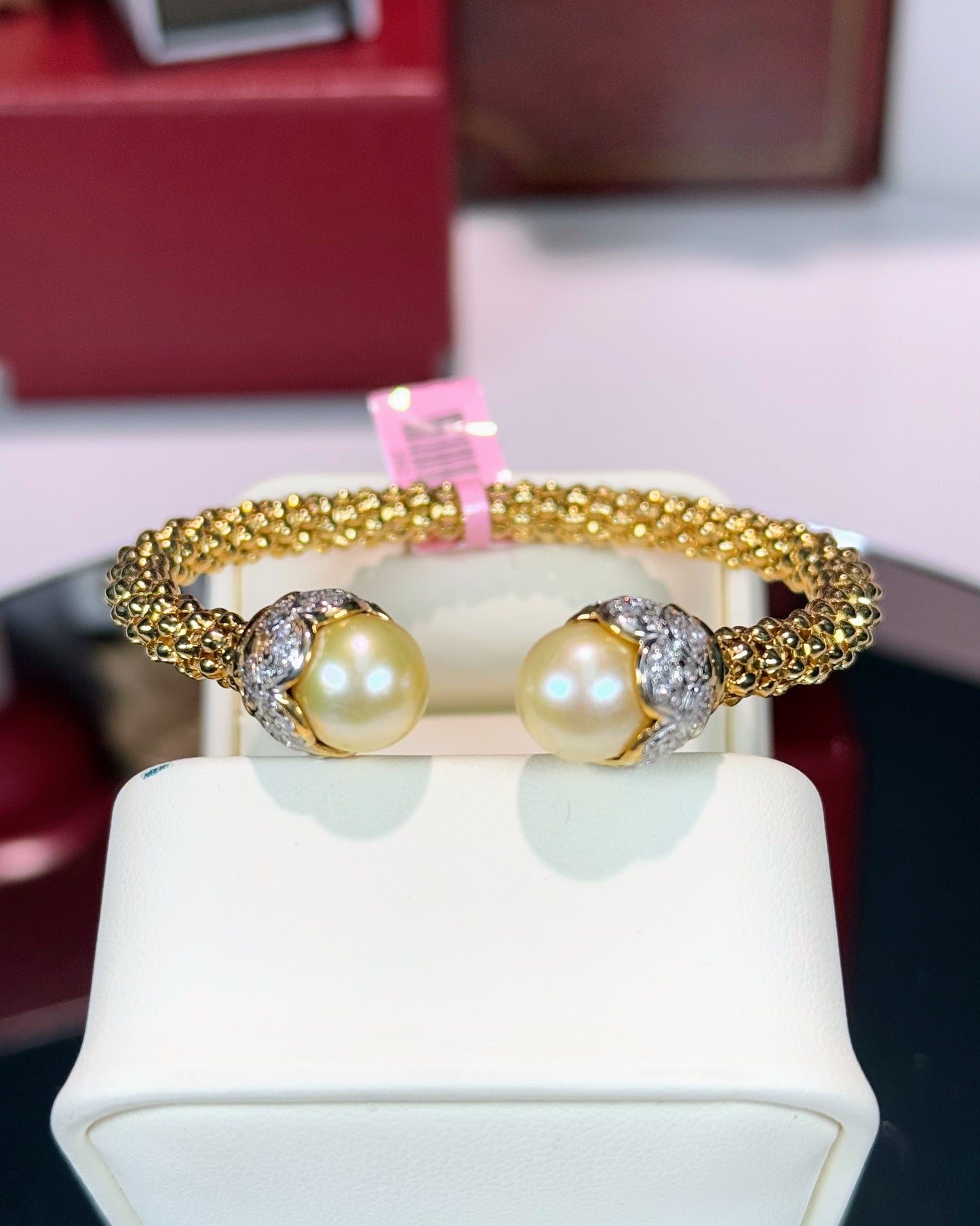 Golden Pearl Open Cuff 14k Yellow Gold Bangle