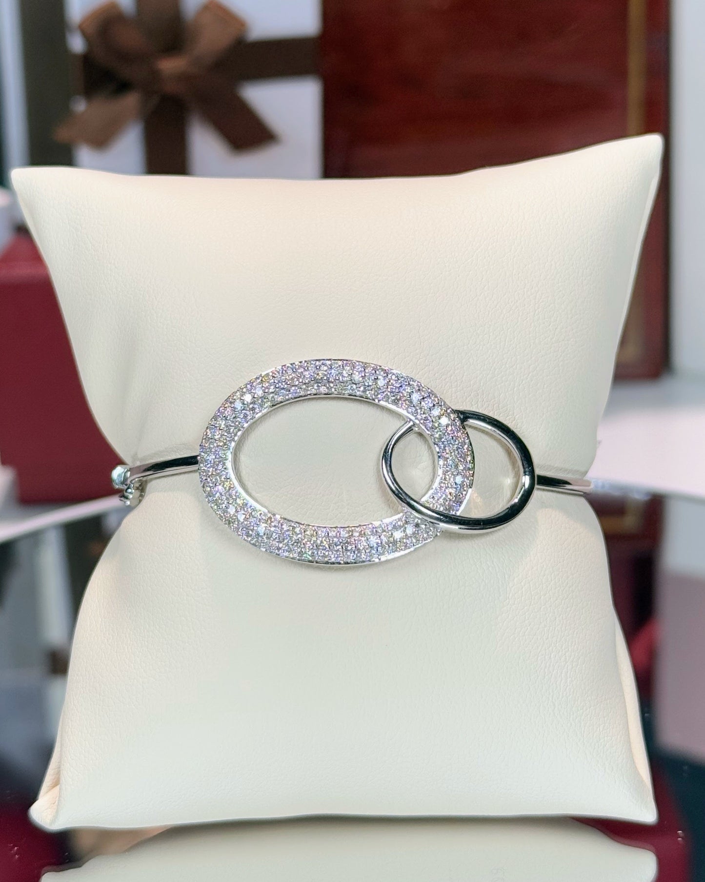 Doube Loop 14k White Gold Diamond Bangle