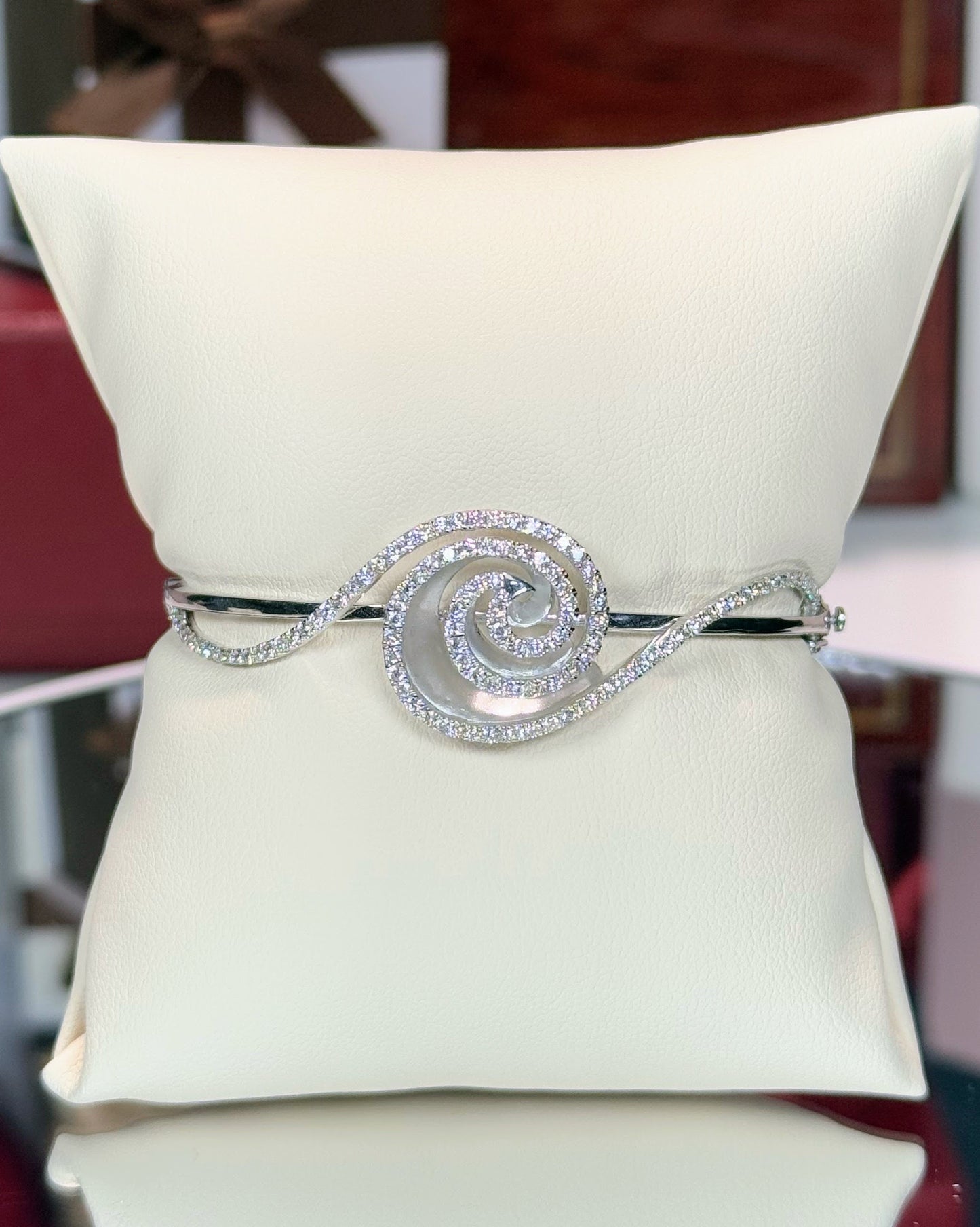 Snail Shell Design 14k White Gold Diamond Bangle