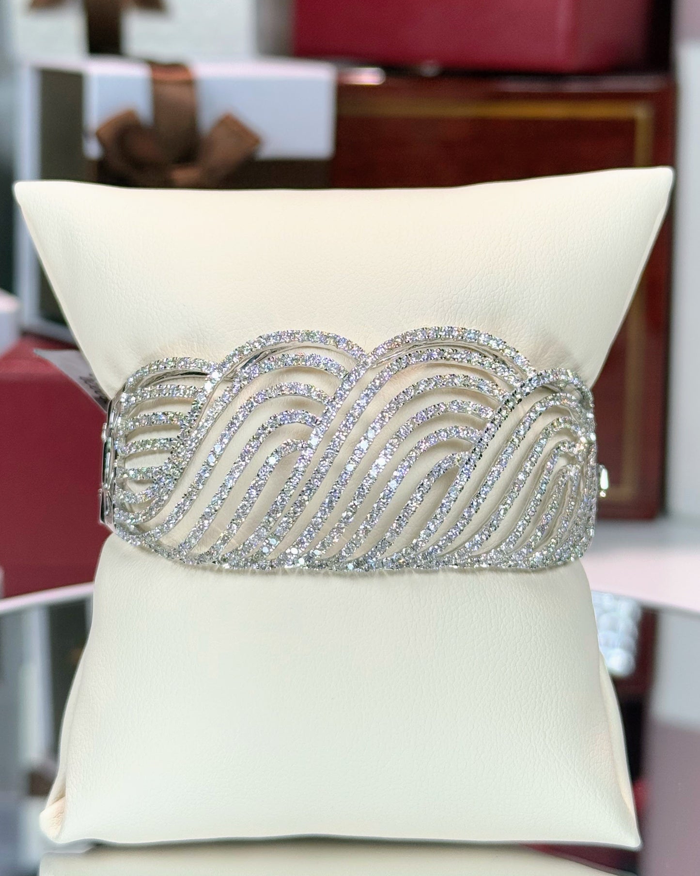 Big White Waves 14k White Gold Diamond Bangle