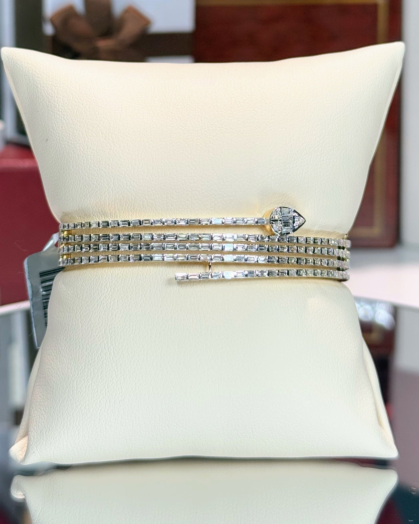 Snake Design 14k Yellow Gold Baguette Diamond Bangle