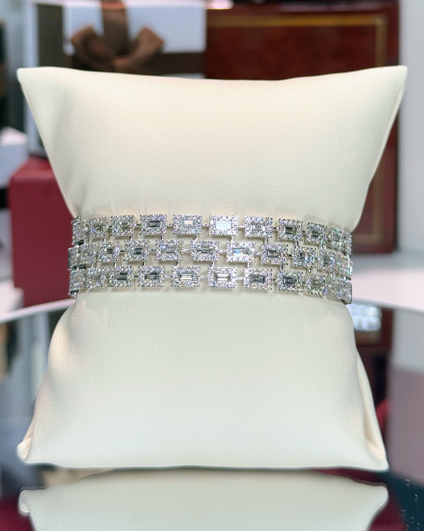 Three Layer Baguette Diamonds 14k White Gold Bangle