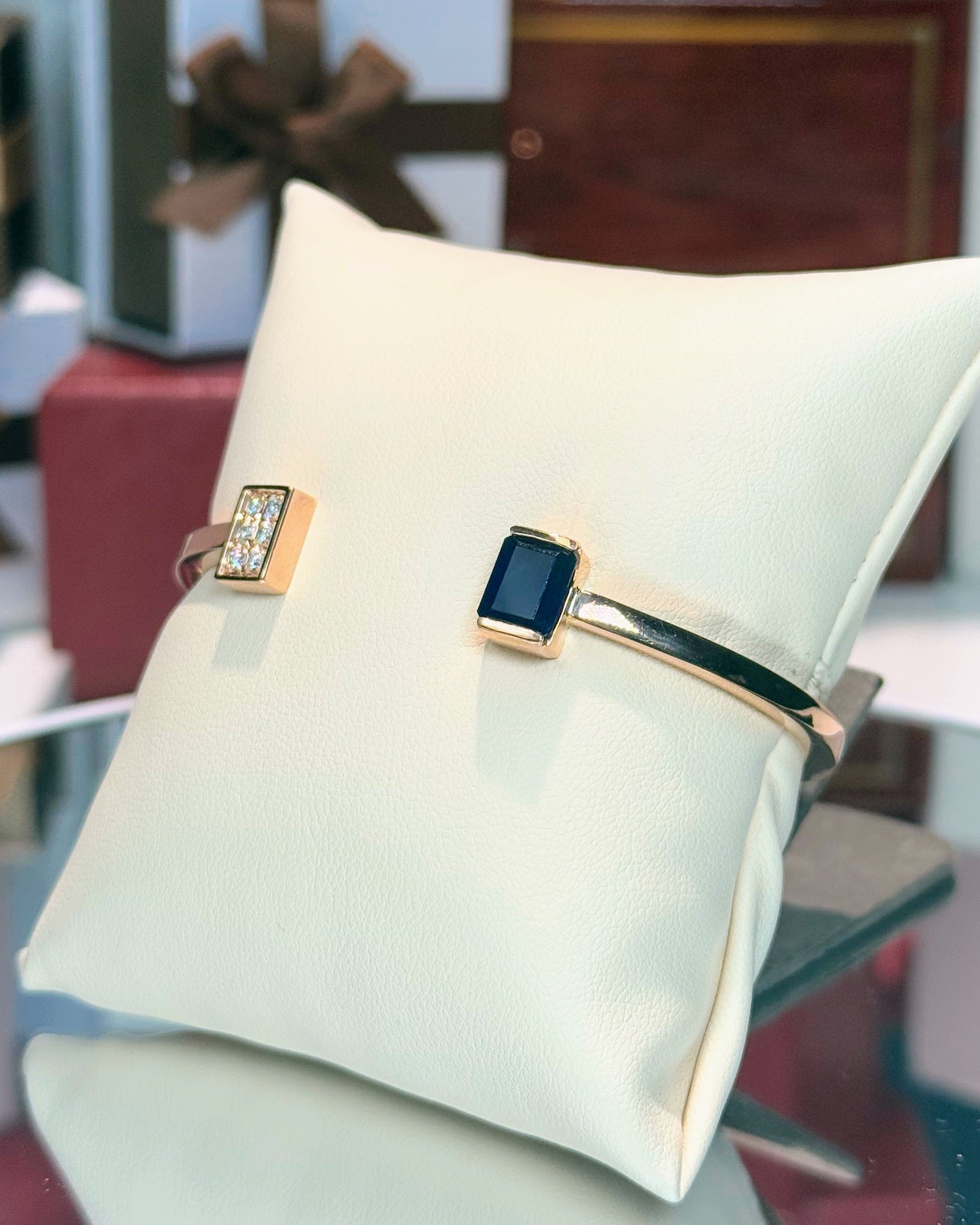 Sapphire Open Cuff 14k Rose Gold Bangle