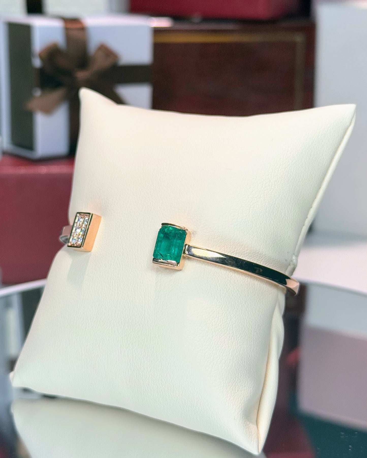 Emerald Open Cuff 14k Rose Gold Bangle