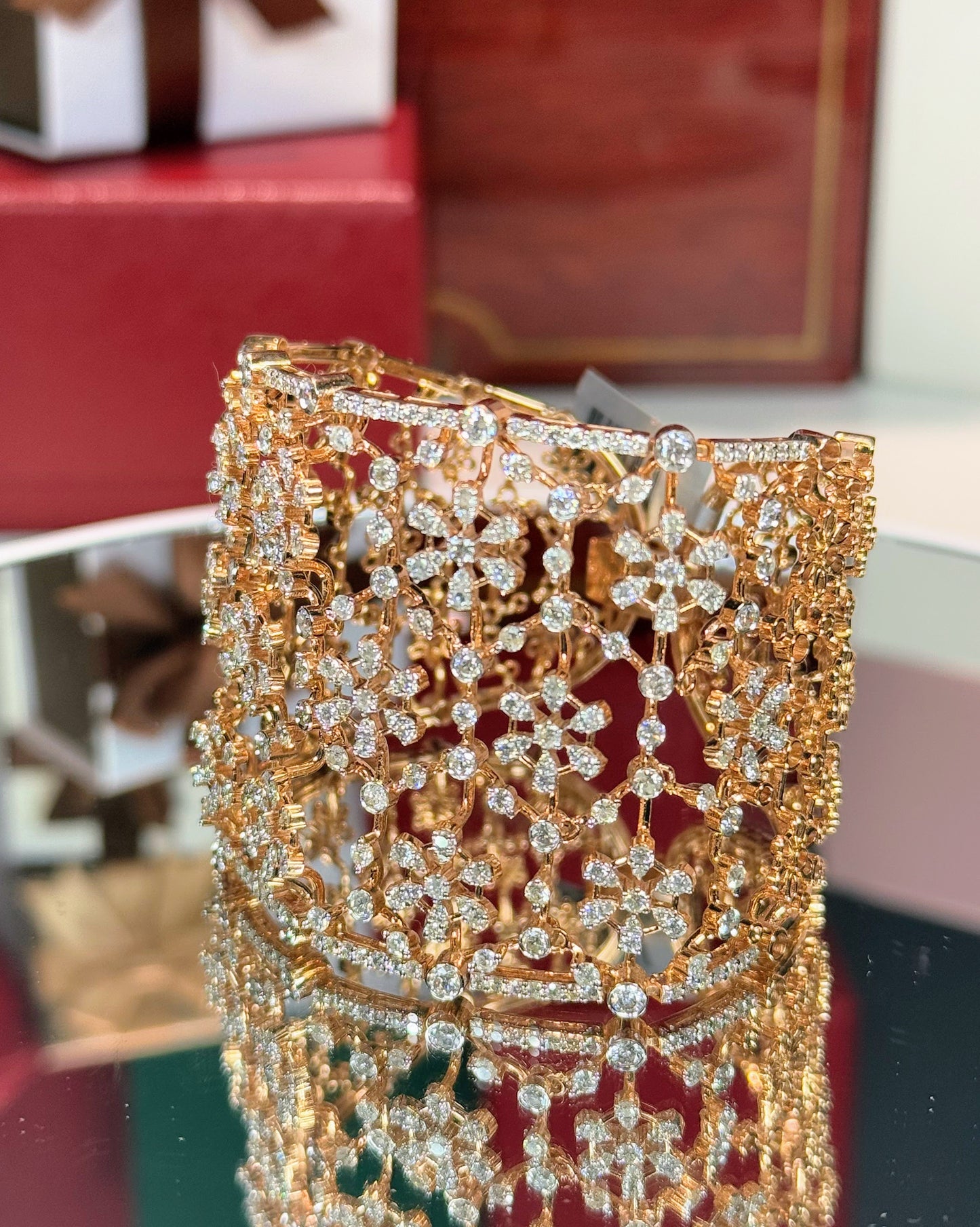 14k Yellow Gold Flowers Diamond Bracelet