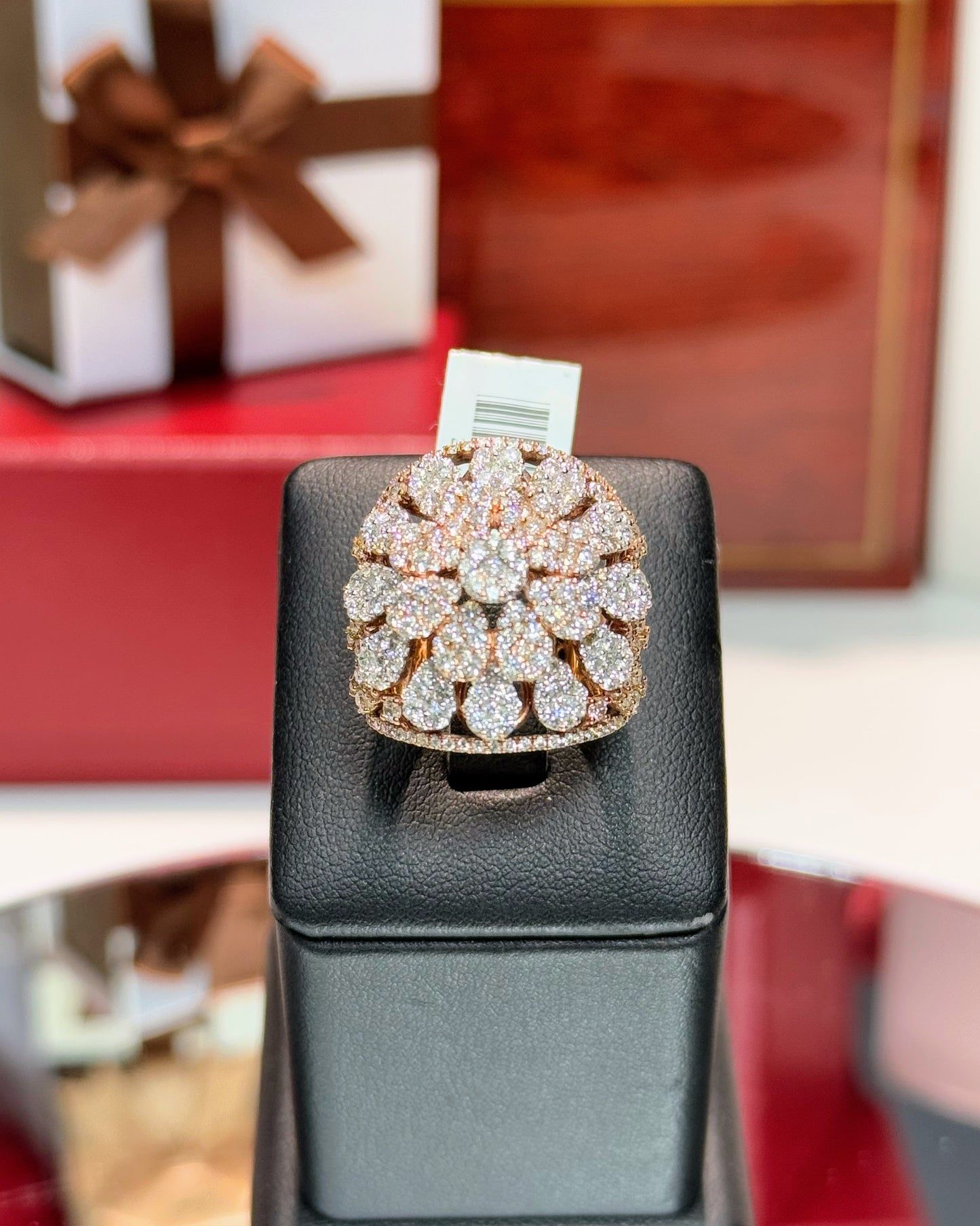14k Rose Gold Floral Pattern Diamond Dome Ring