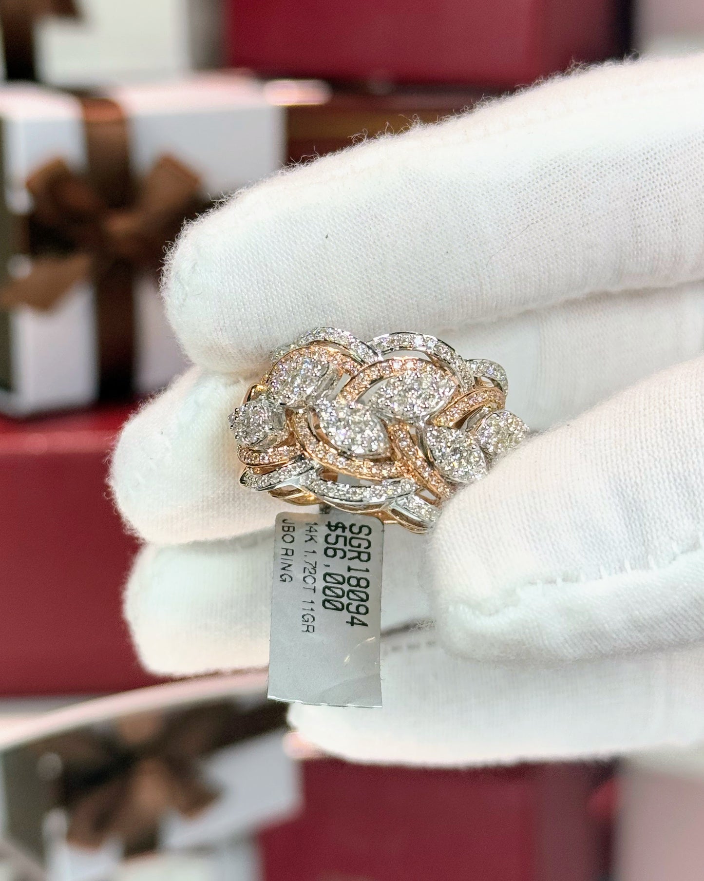 Laurel Wreath Design 14k Rose Gold Diamond Ring