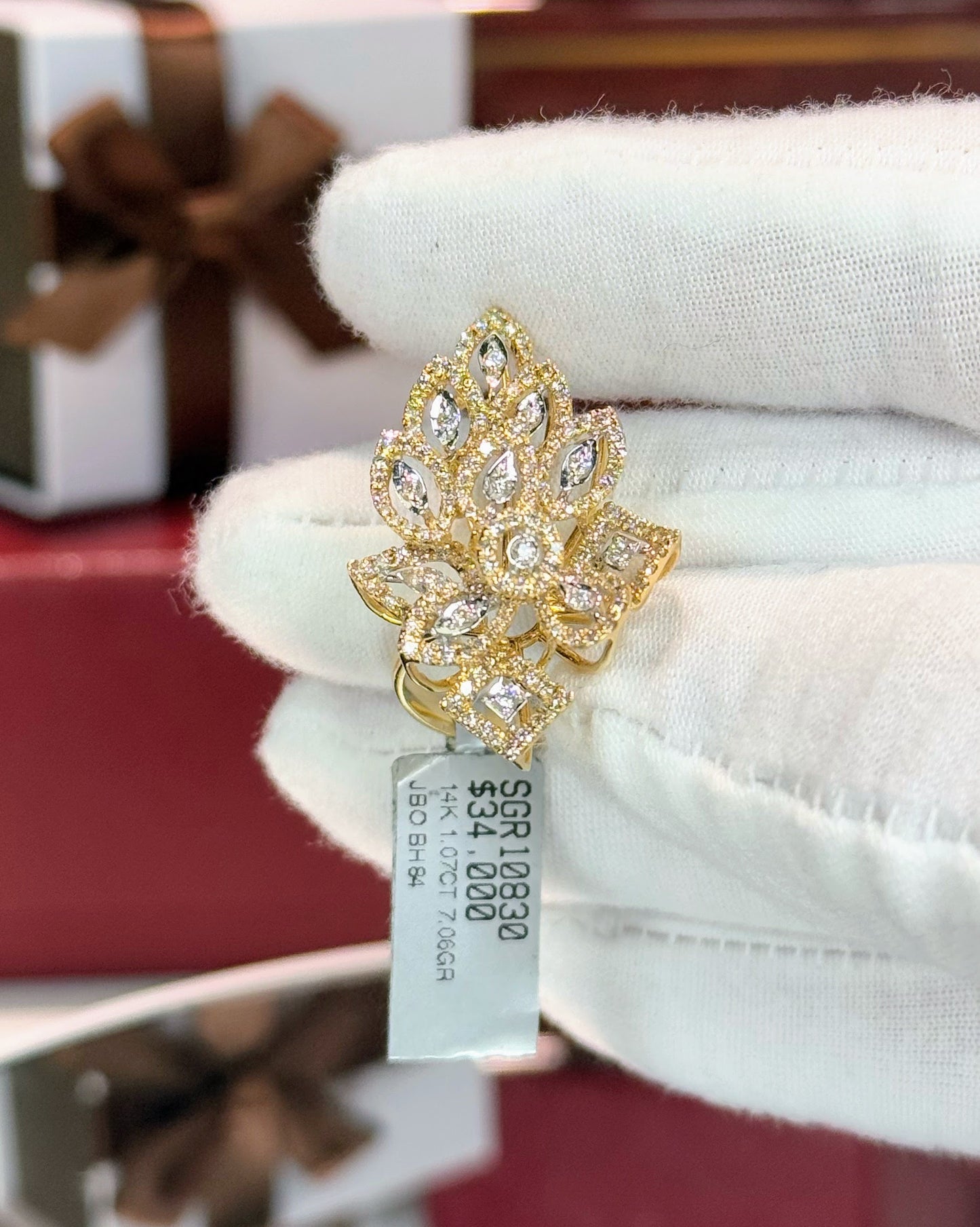 Cascade Bouquet Design 14k Yellow Gold Diamond Ring