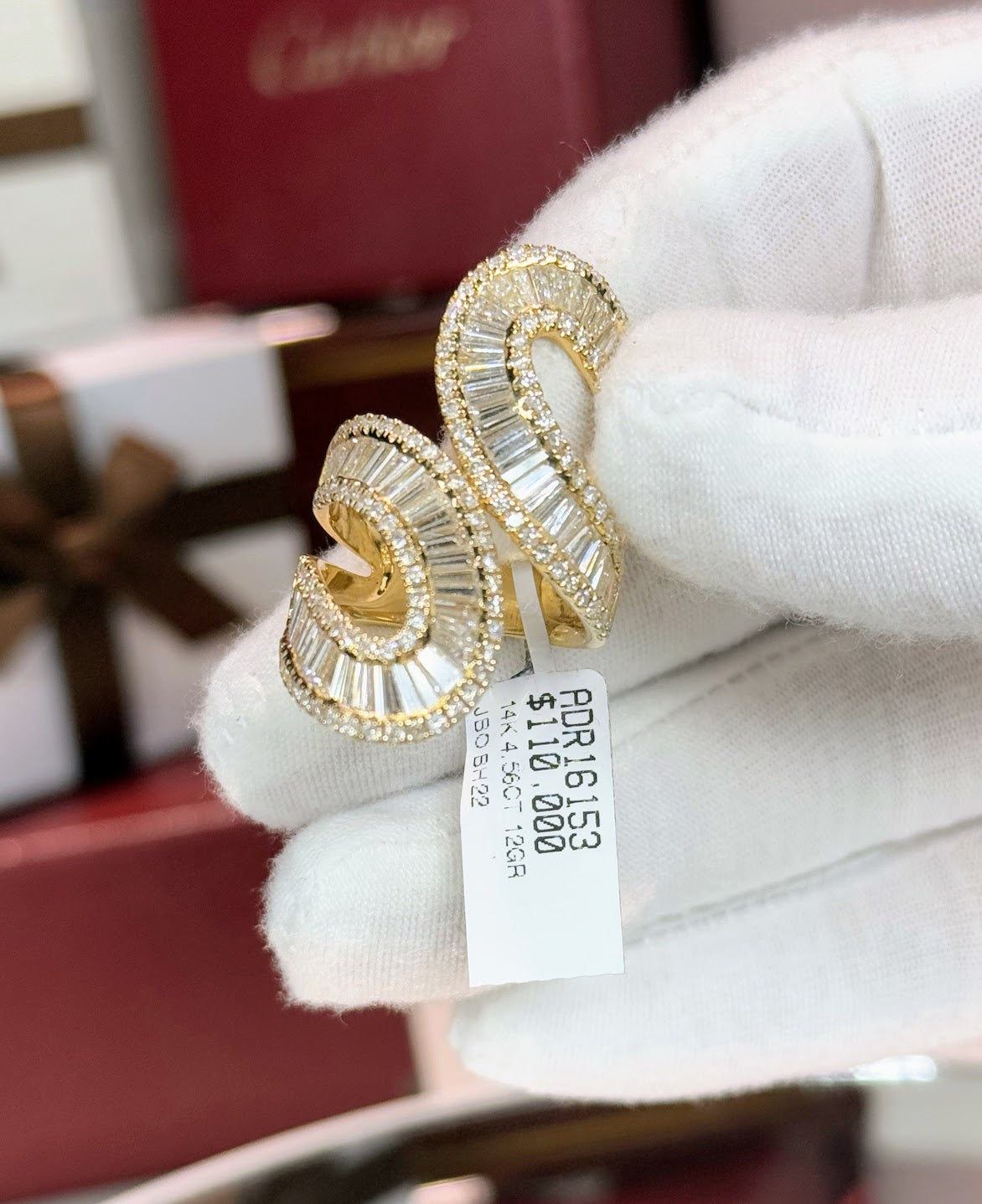 14k Yellow Gold Baguette Diamond Bypass Ring