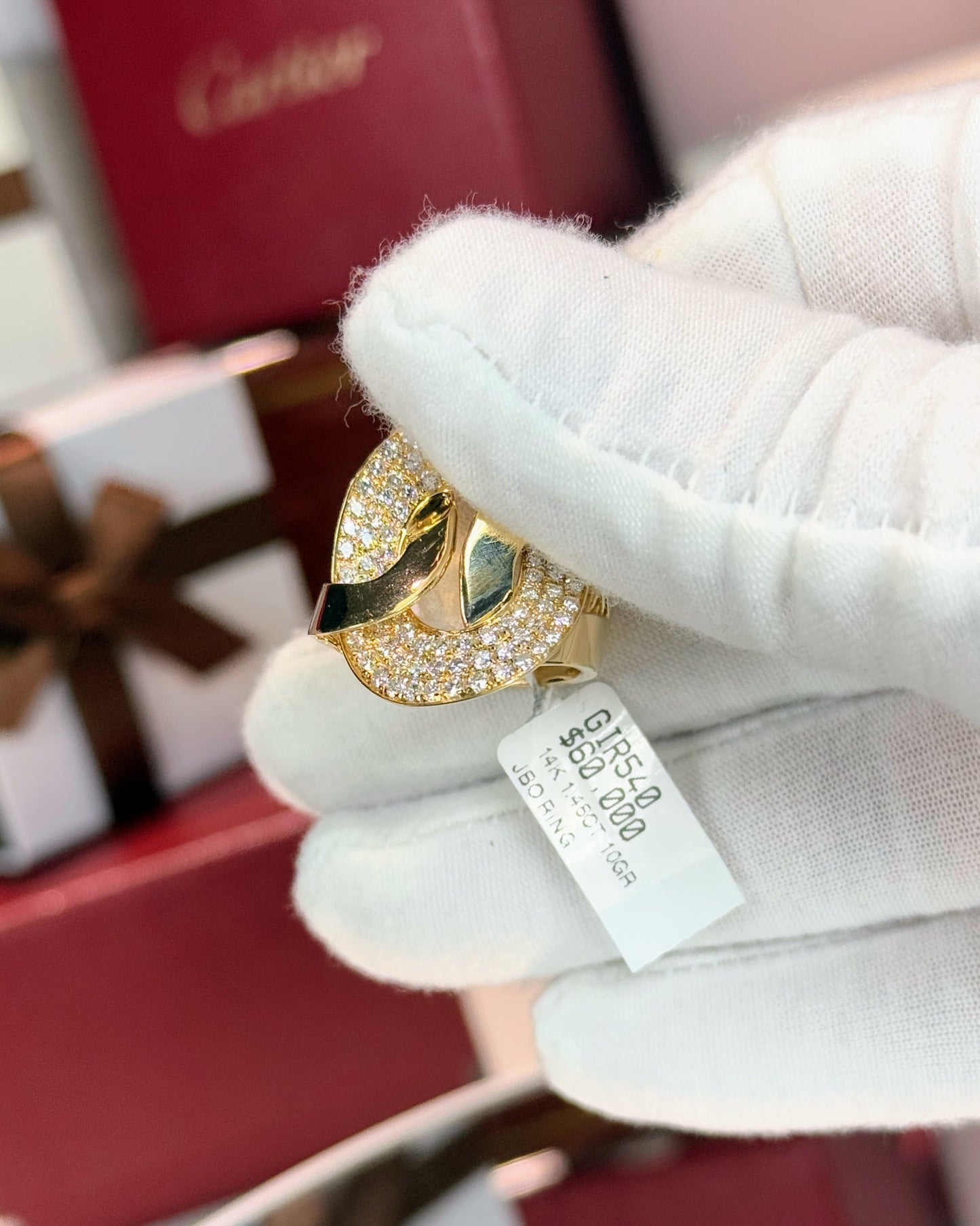 Twisted Interlocking Donut Design 14k Yellow Gold Diamond Ring