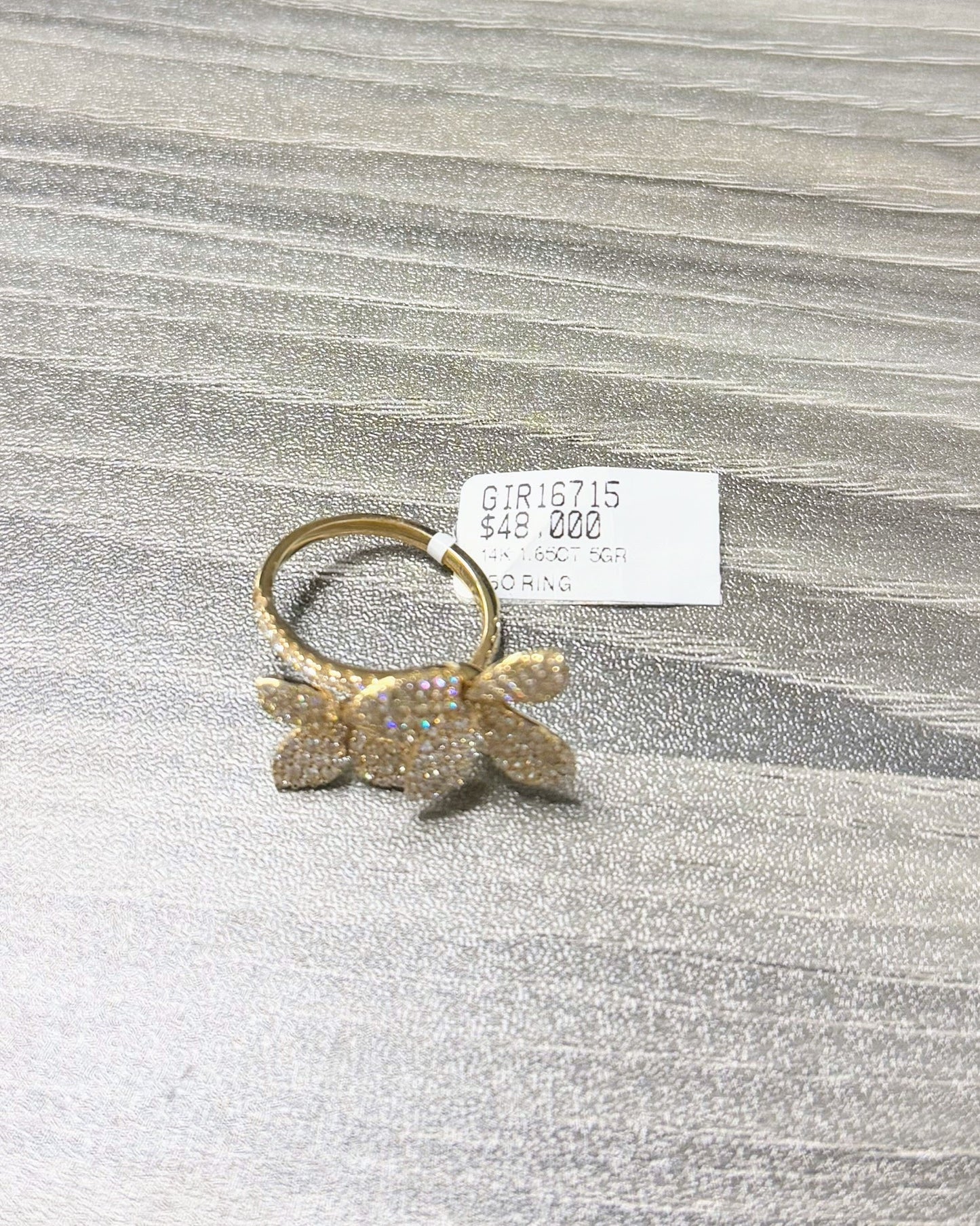 14k Yellow Gold Double Flower Diamond Ring