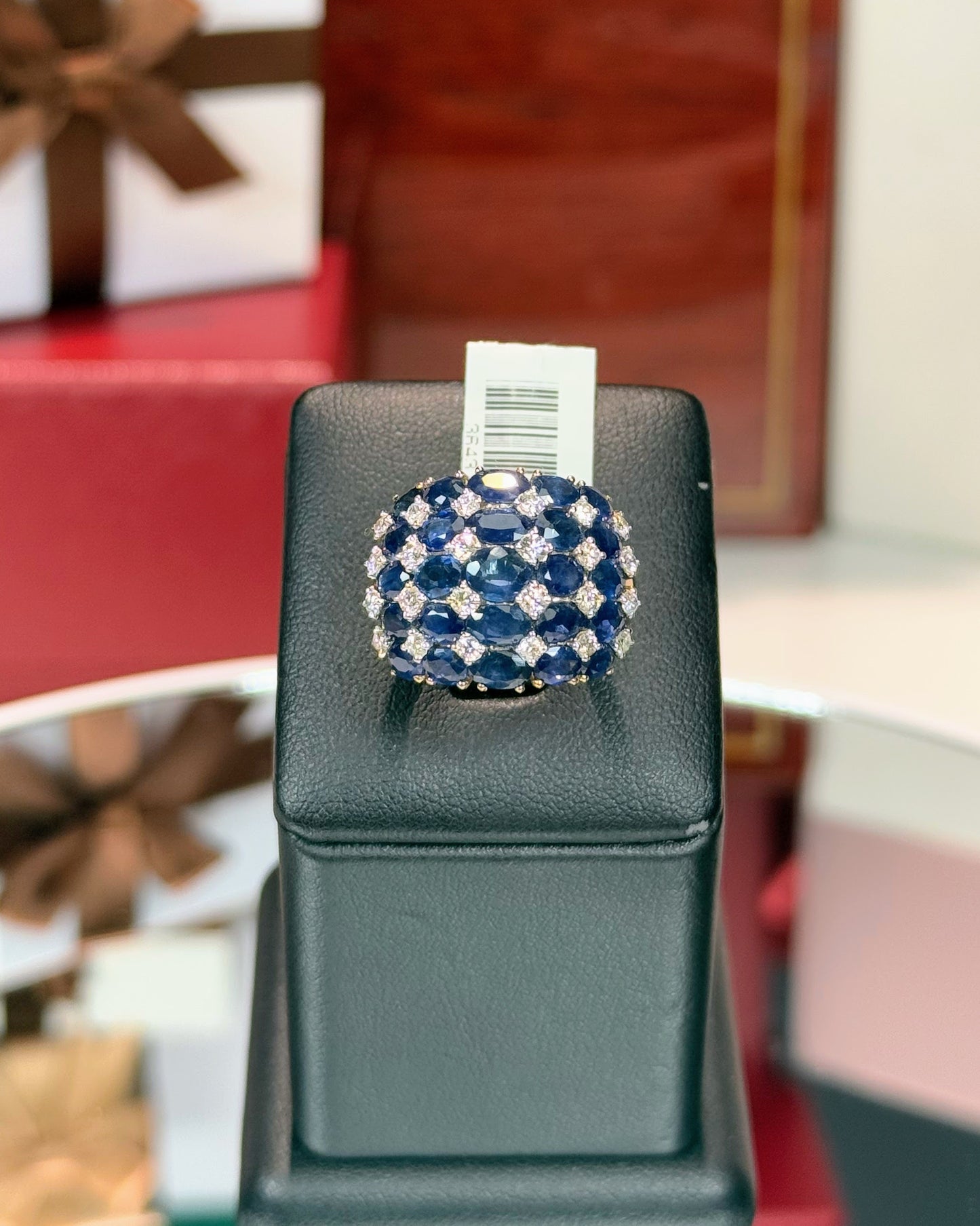 14k Yellow Gold Sapphire and Diamond Dome Ring