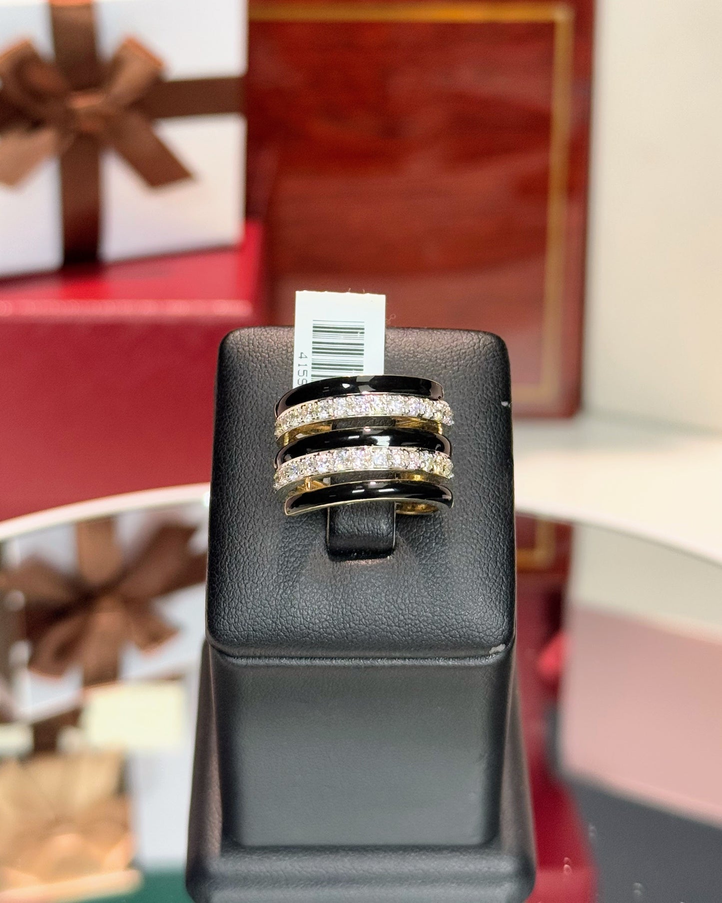 14k Yellow Gold Black Enamel Diamond Ring