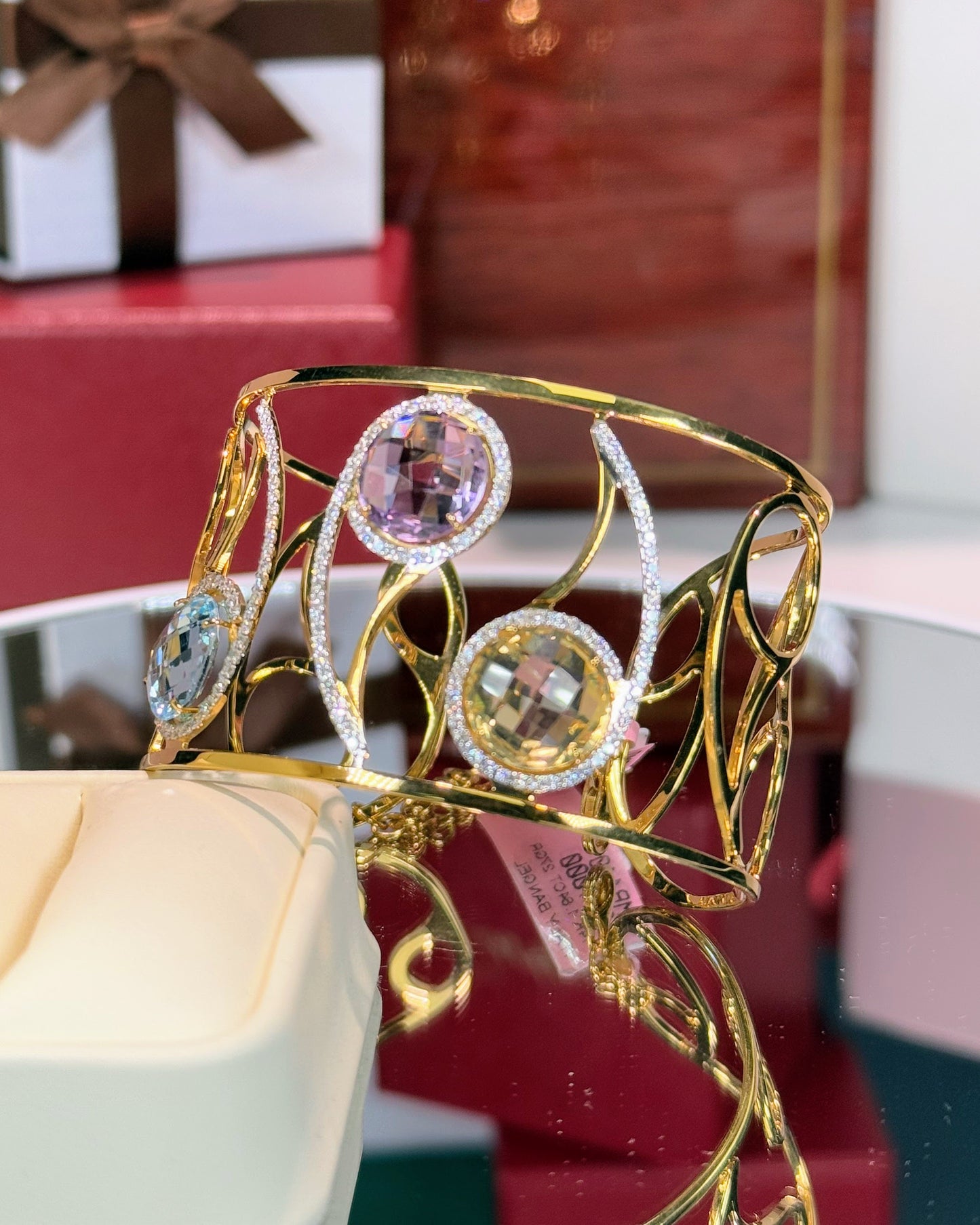 14k Yellow Gold Color Stone Bangle