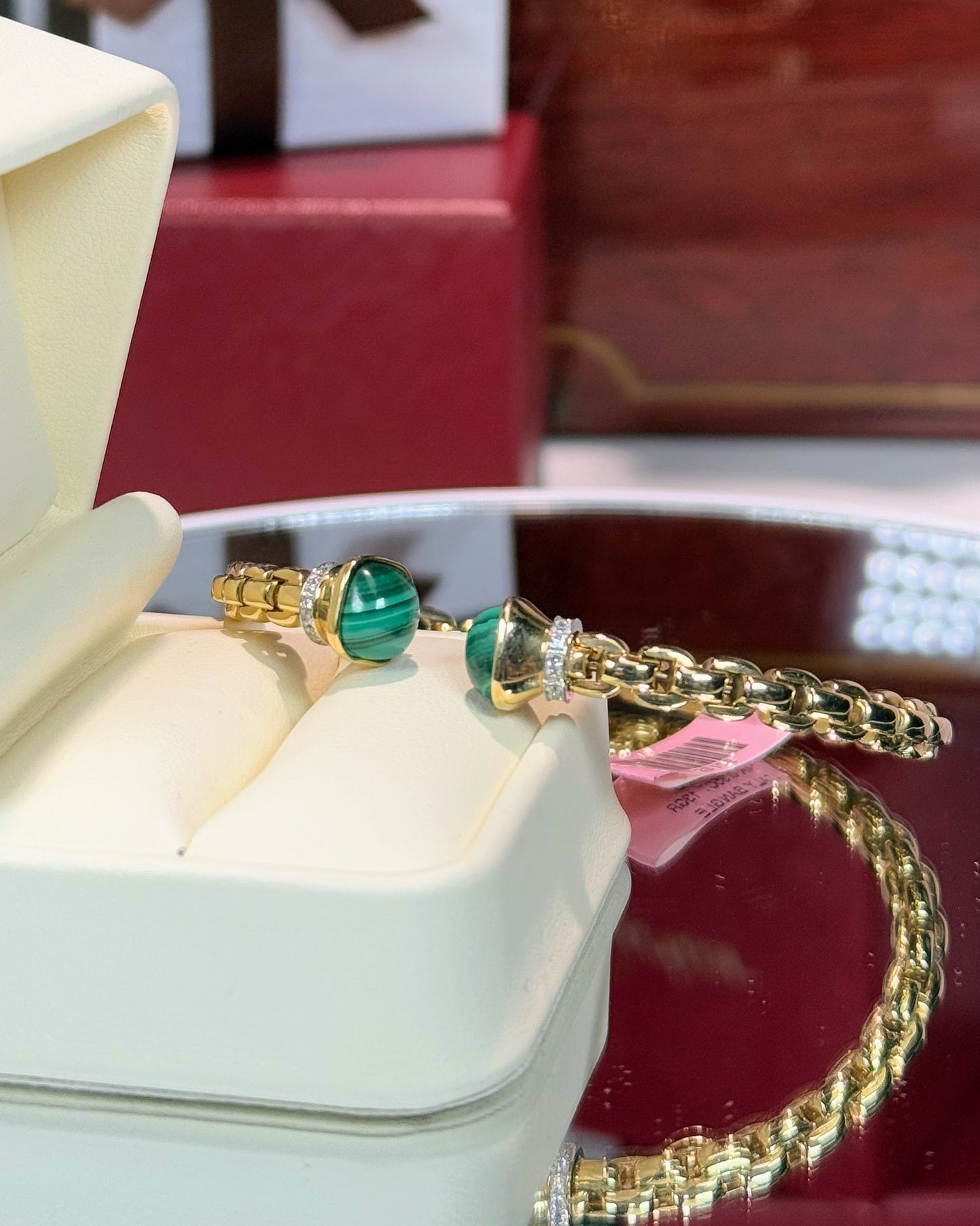 Malachite Open Cuff Yellow Gold Bangle