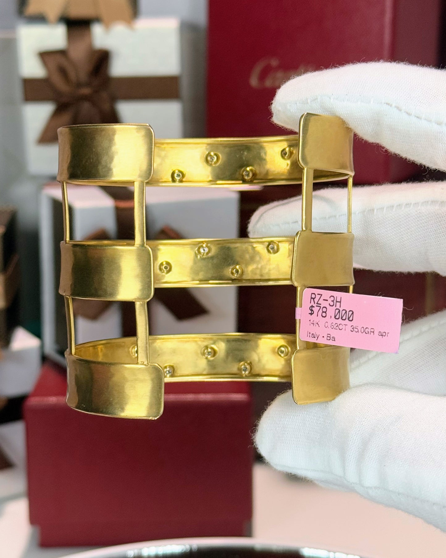 Three Layered 14k Yellow Gold Bangle