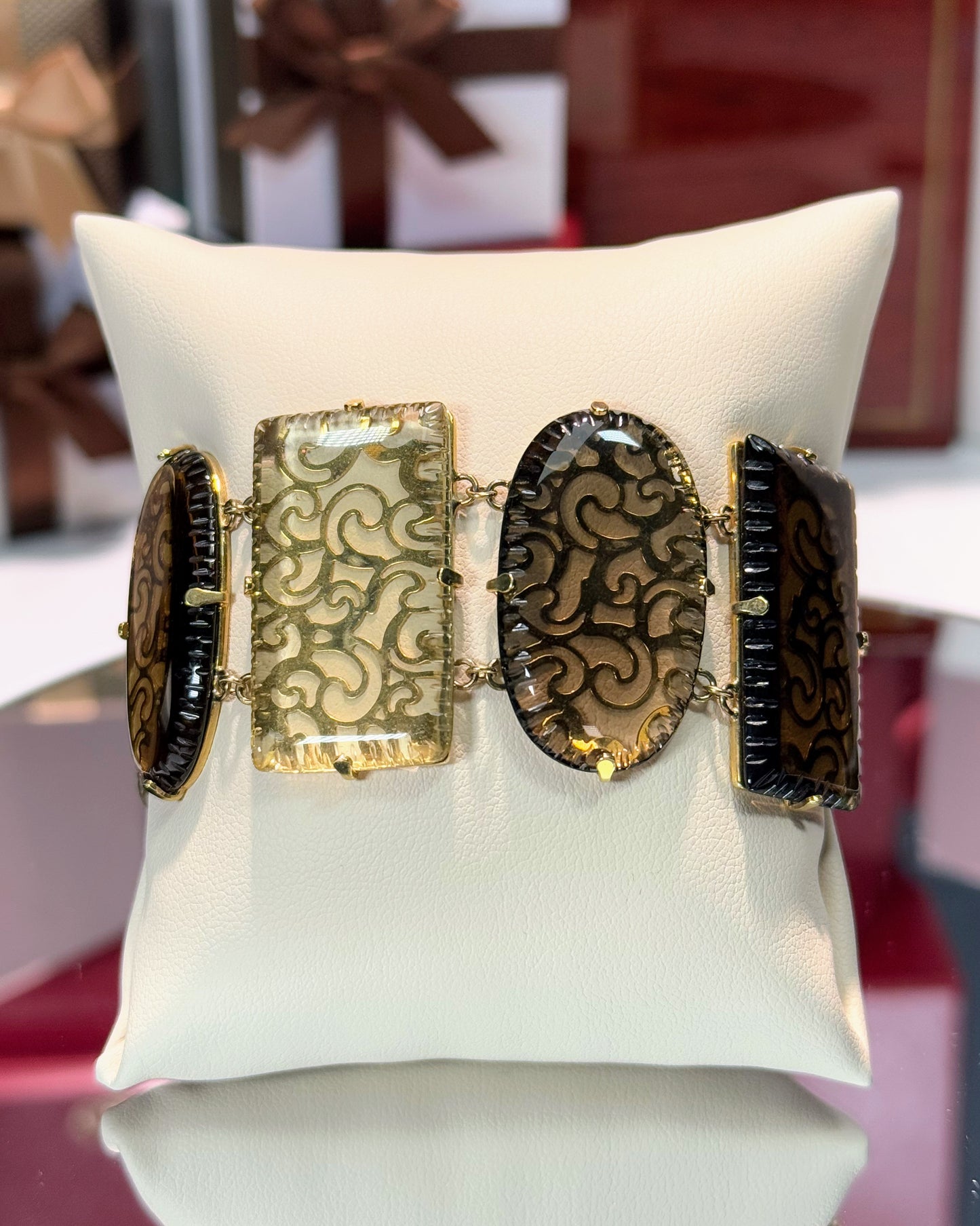 Smoky Quartz Stretch 14k Yellow Gold Bracelet