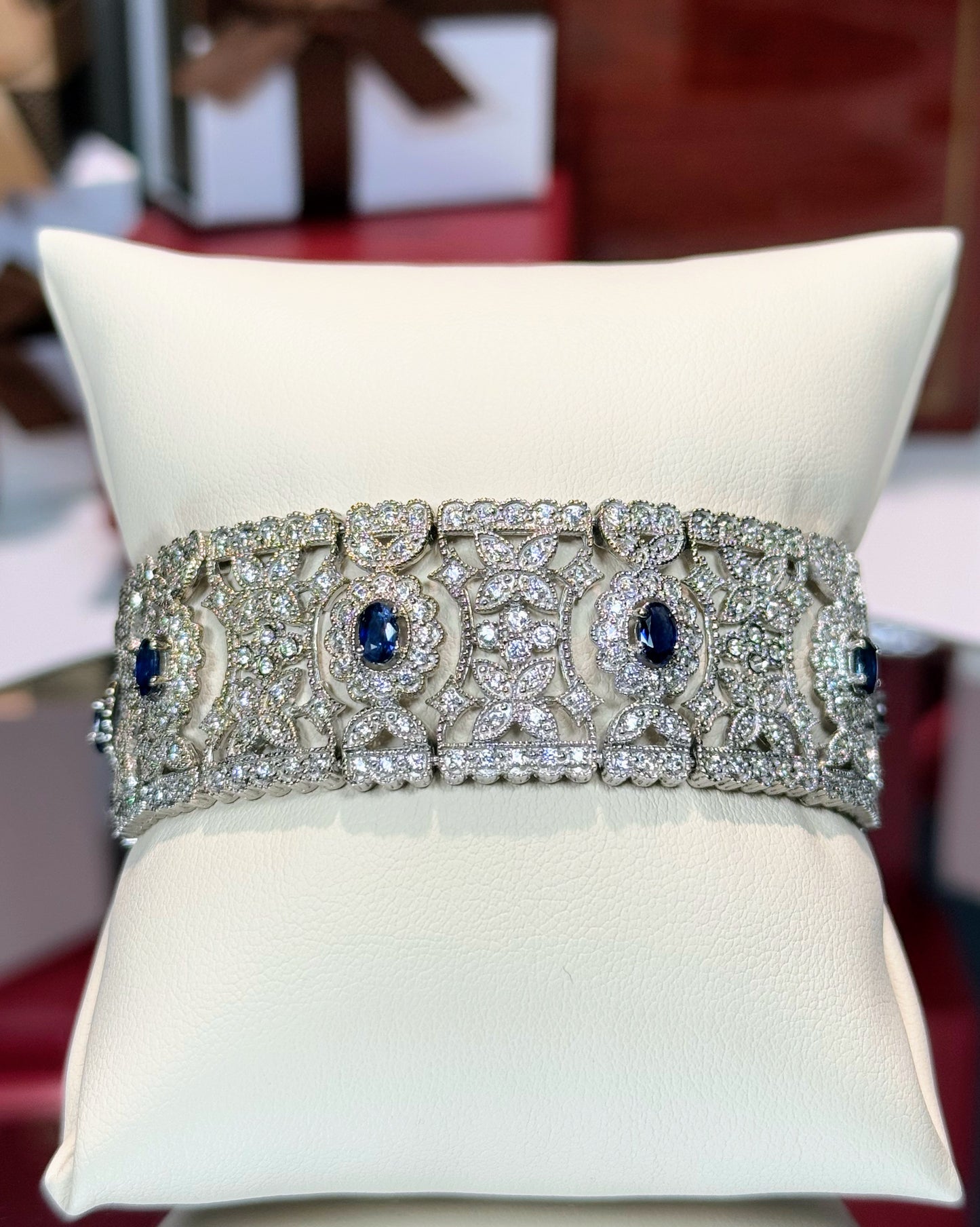 Sapphire and Diamond 14k White Gold Bracelet