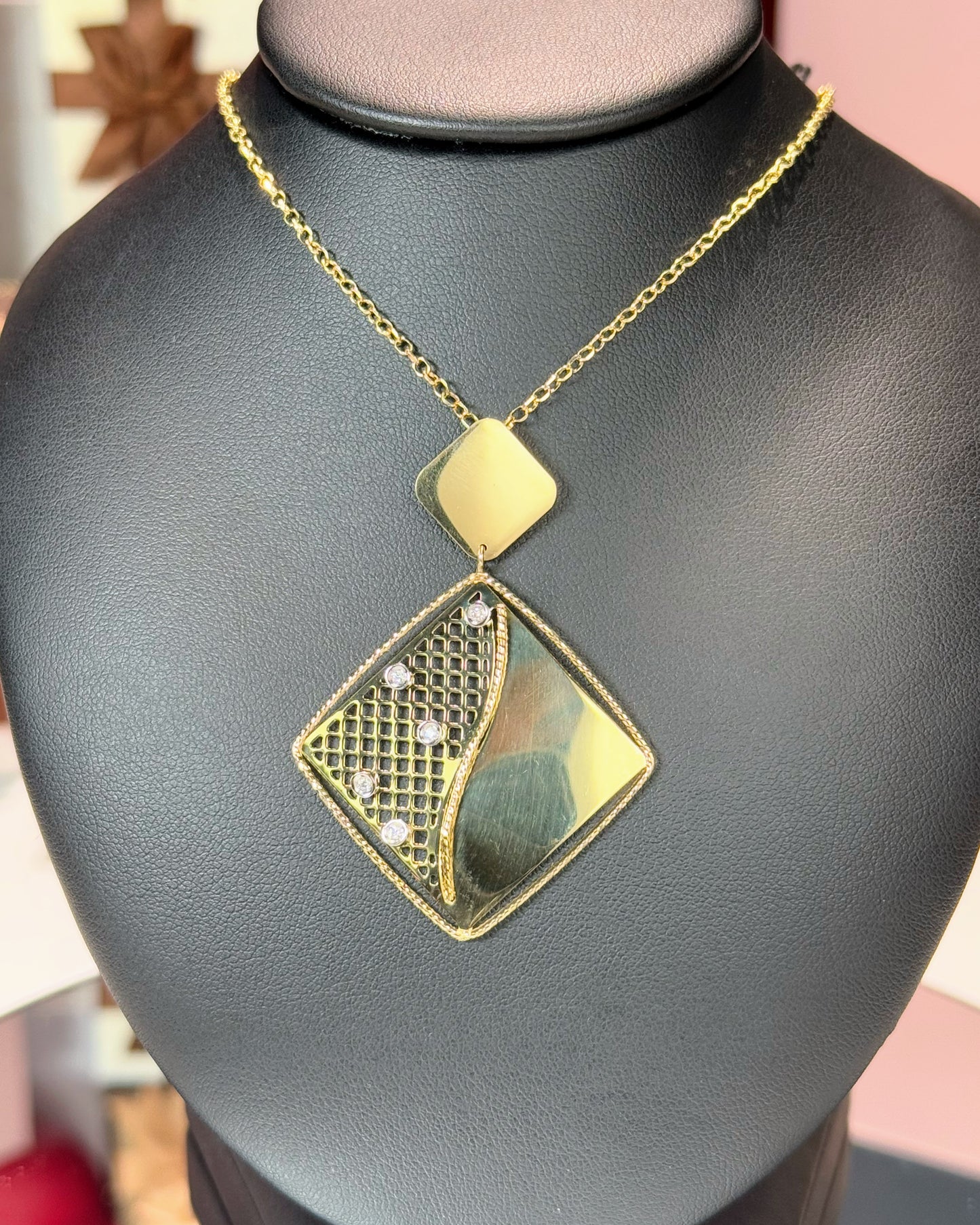 Square Pendant 14k Yellow Gold Necklace