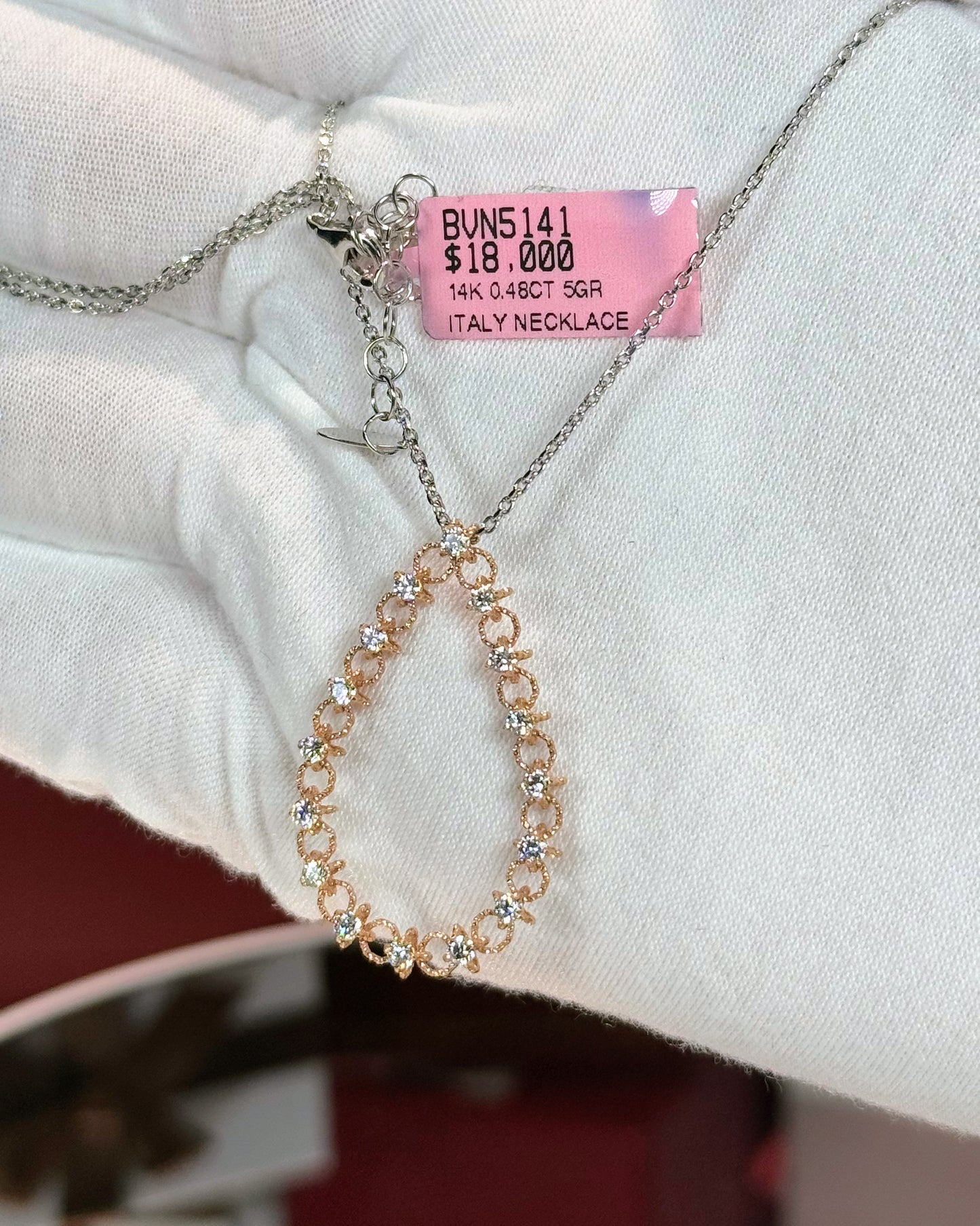 14k Rose Gold Raindrop Diamond Pendant 14k White Gold Necklace