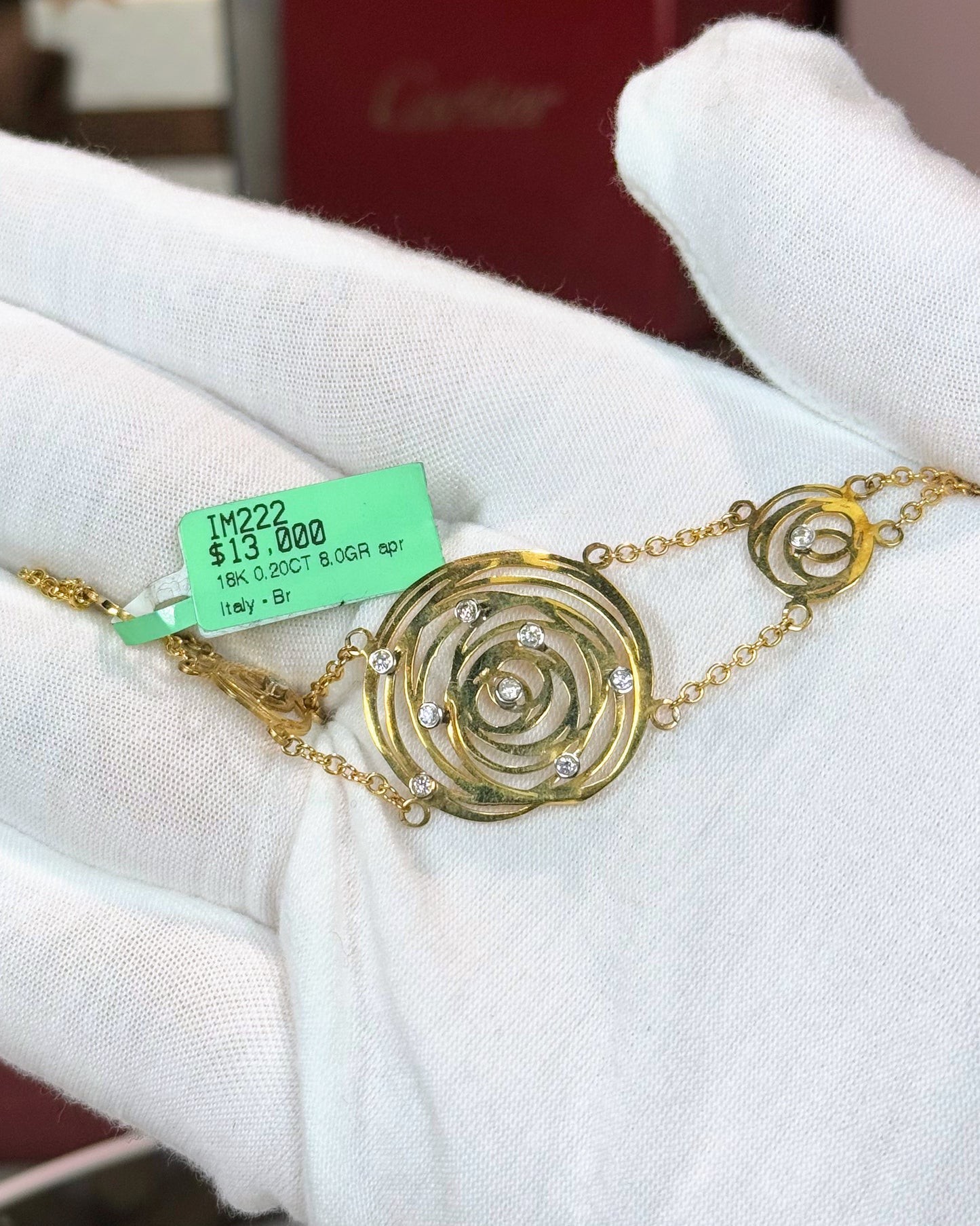18k Yellow Gold Rose Filigree Bracelet