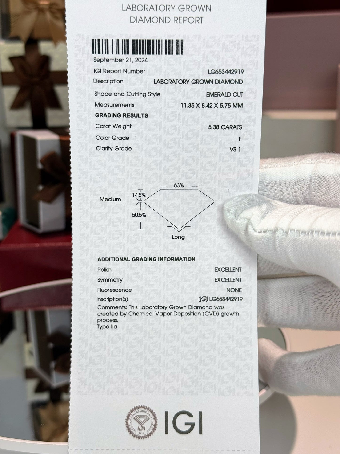 CVD Lab Grown Emerald Cut Diamond Pendant 18k White Gold Necklace