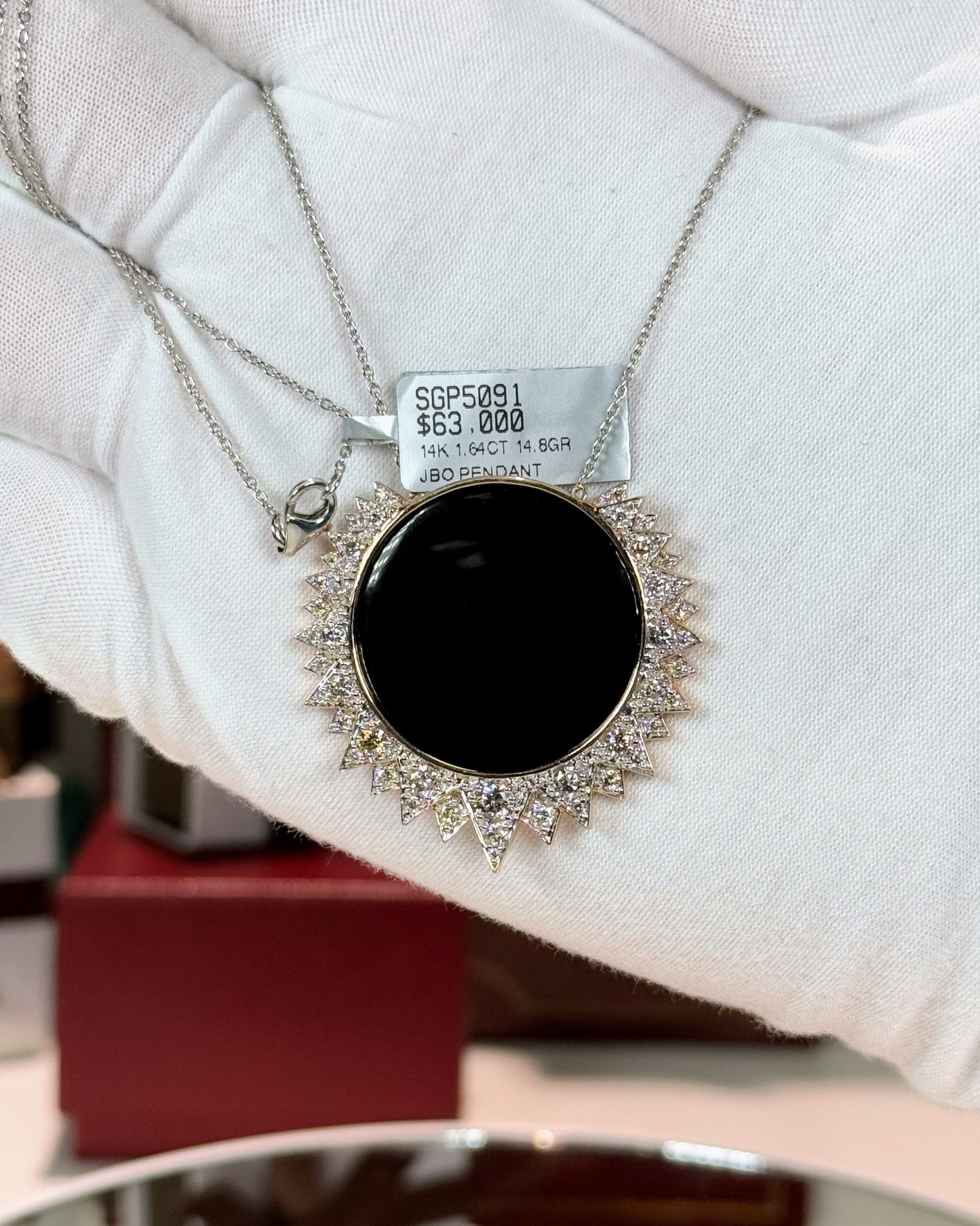 Onyx Eclipse Pendant 14k White Gold Necklace