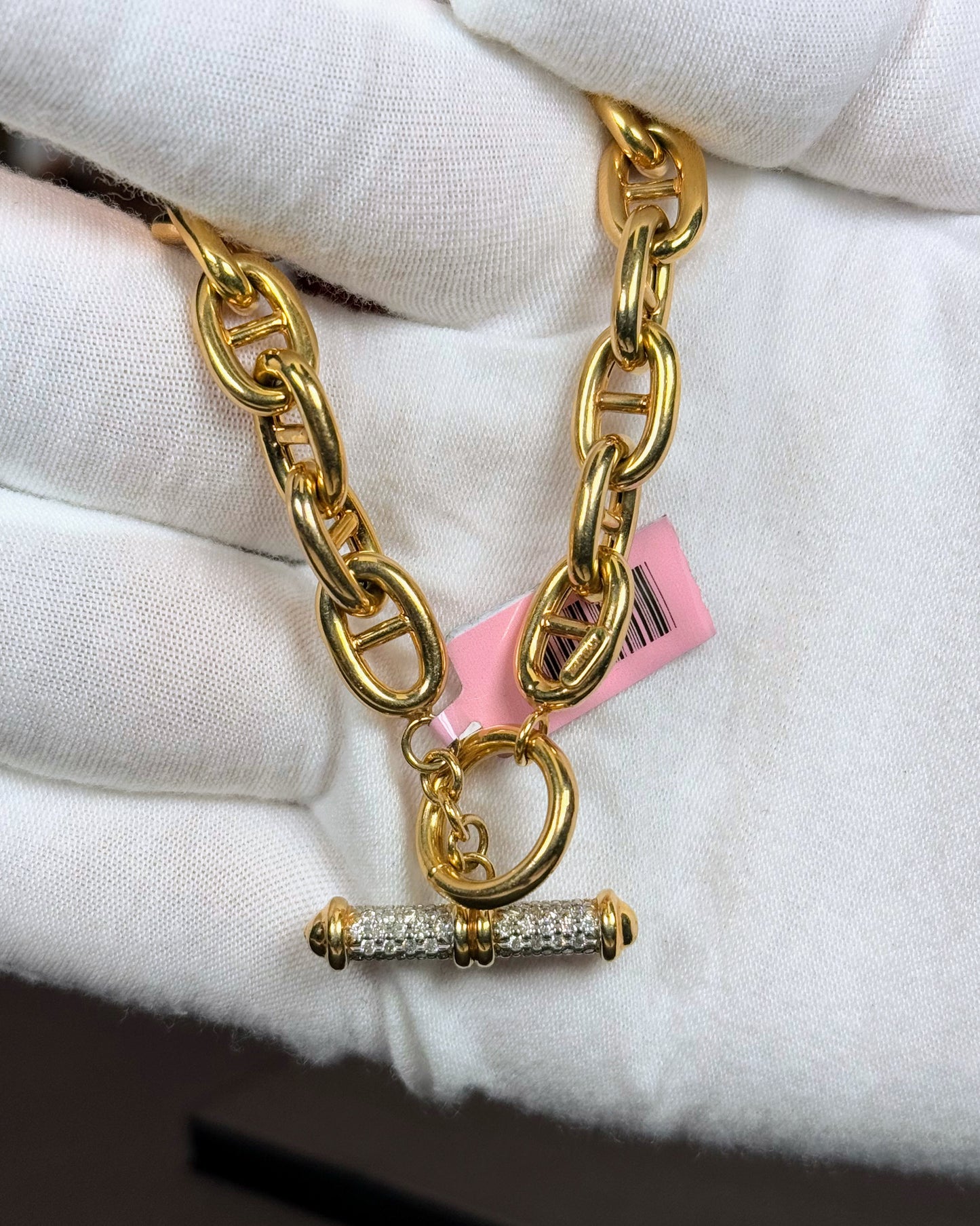 14k Yellow Gold Diamond Scroll Toggle Clasp Bracelet