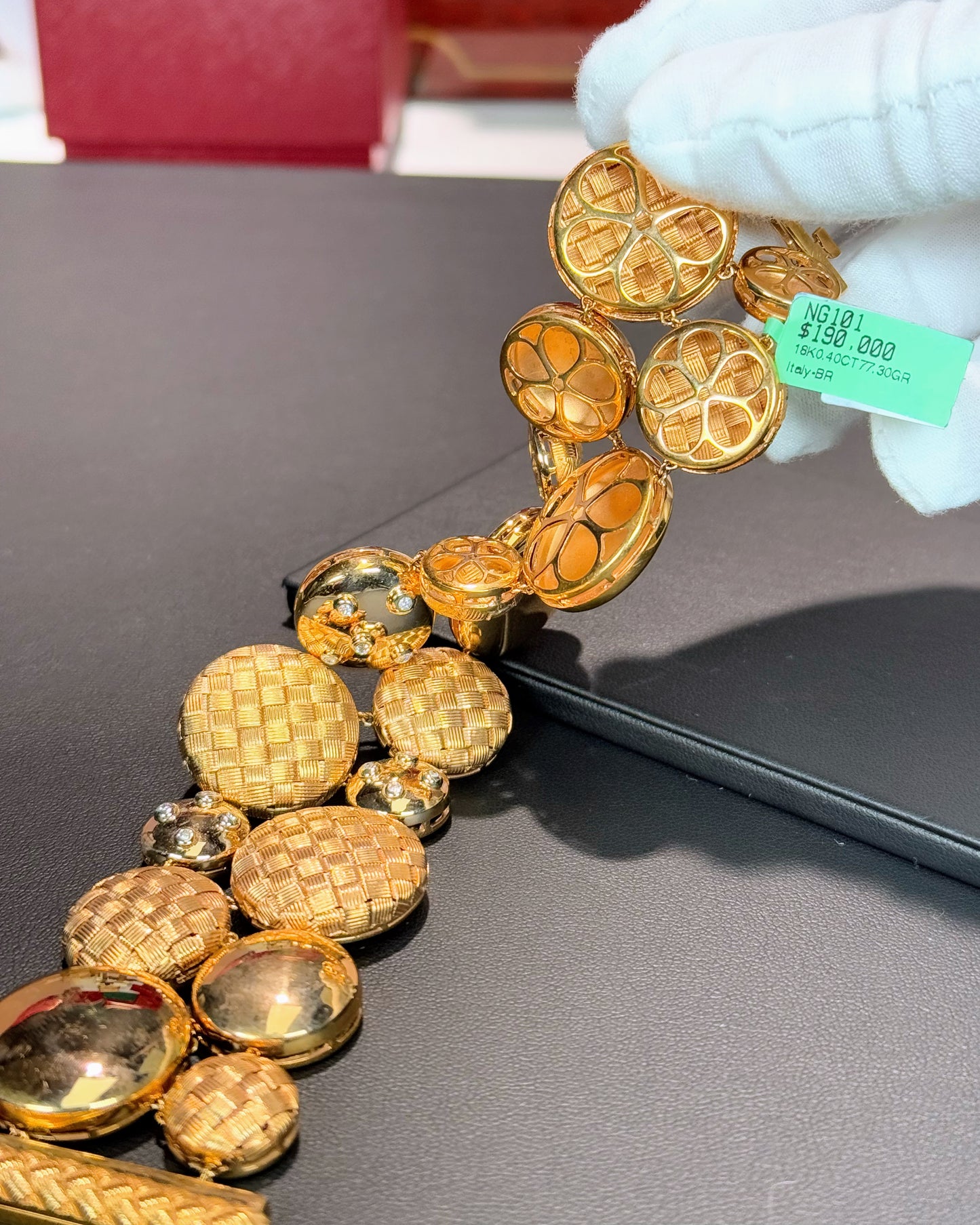 Palm Weave Design 18k Yellow Gold Bracelet