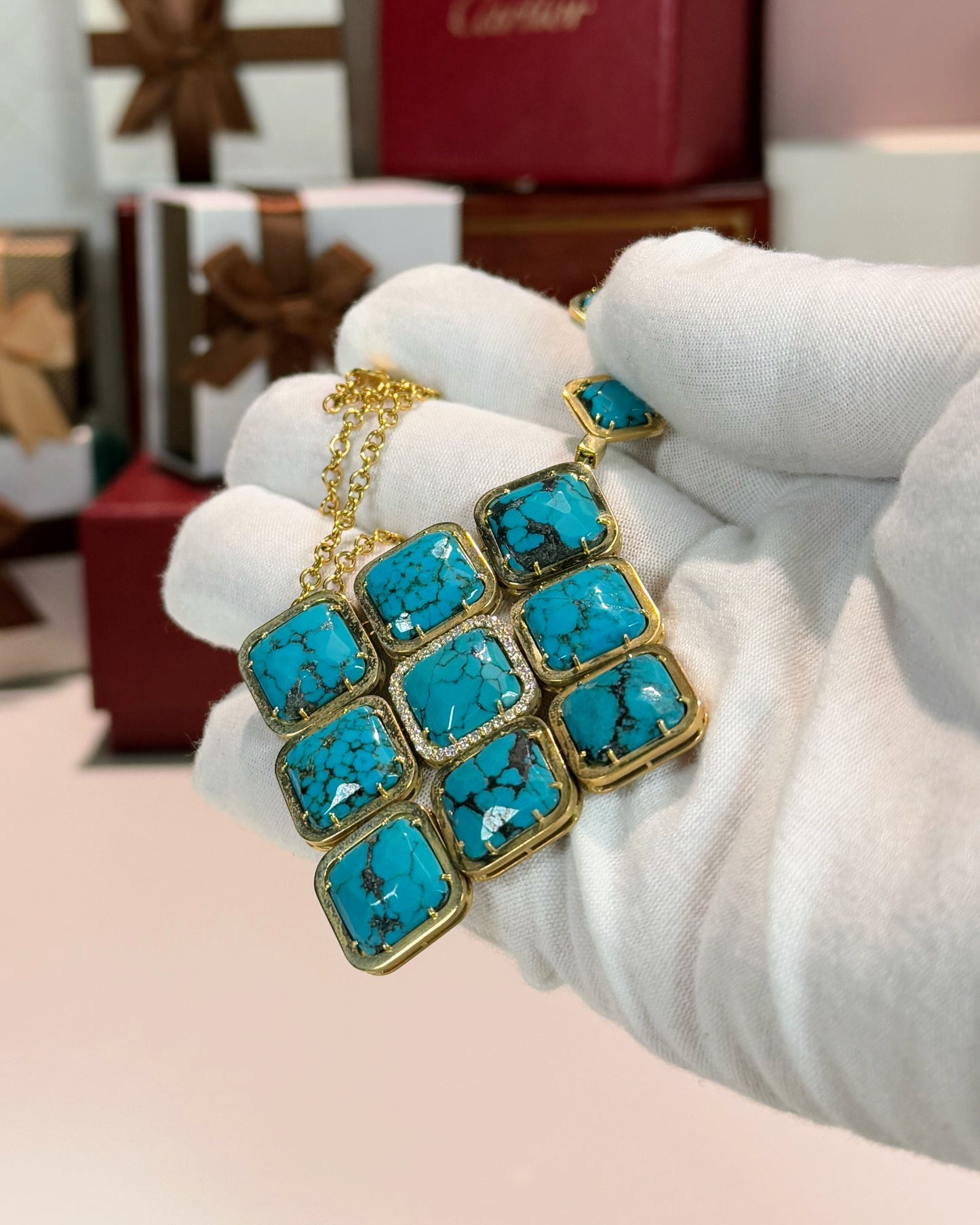 Turquoise Pendant 14k Yellow Gold Necklace