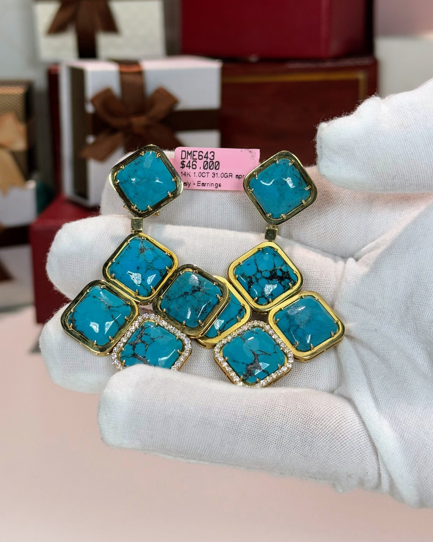 14k Yellow Gold Turquoise Earrings