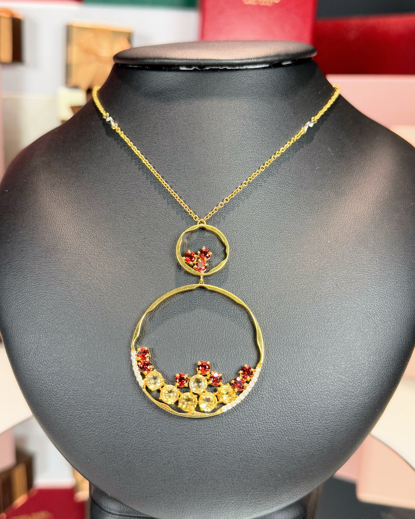 18k Yellow Gold Colorstones Pendant Necklace